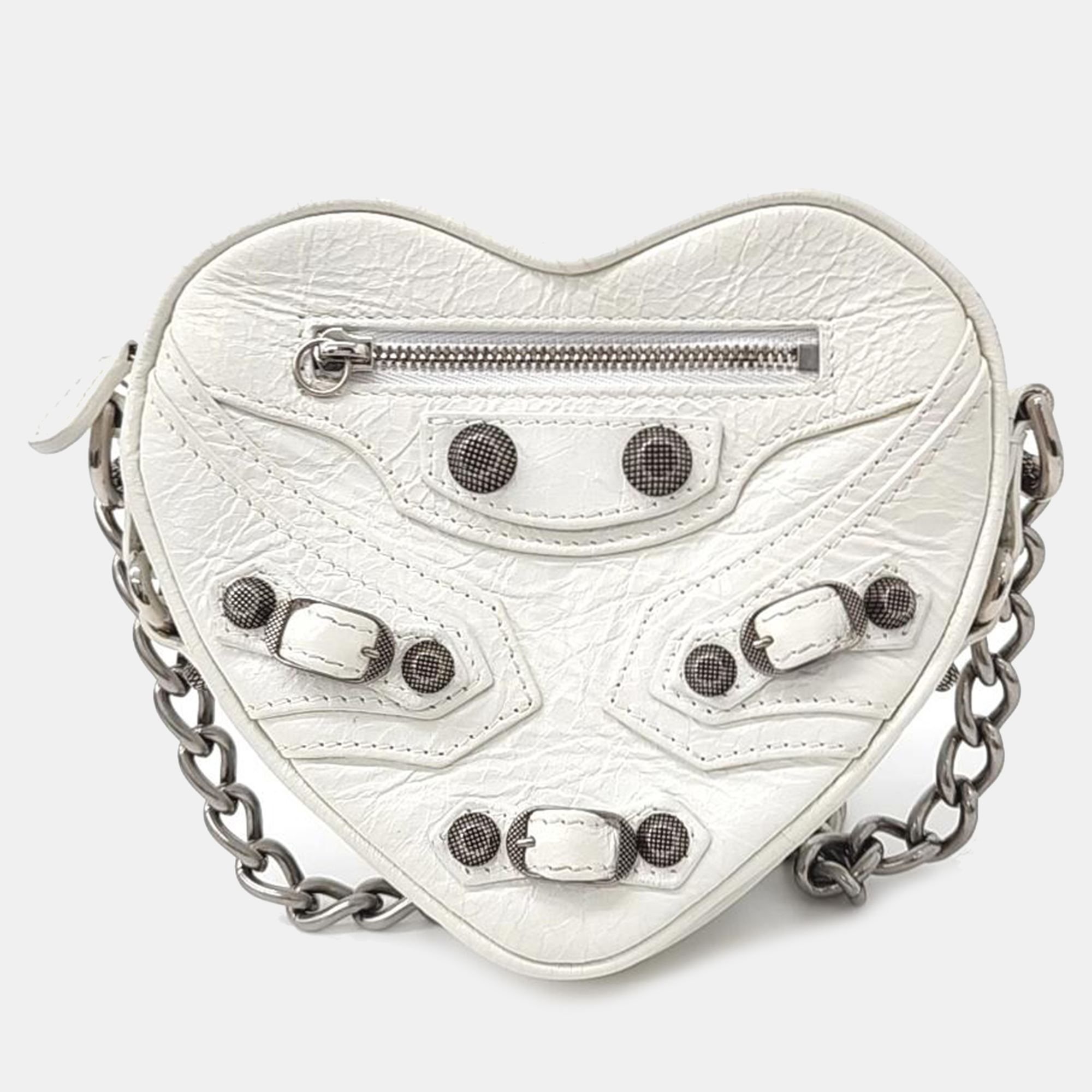 Balenciaga white leather heart chain shoulder bag
