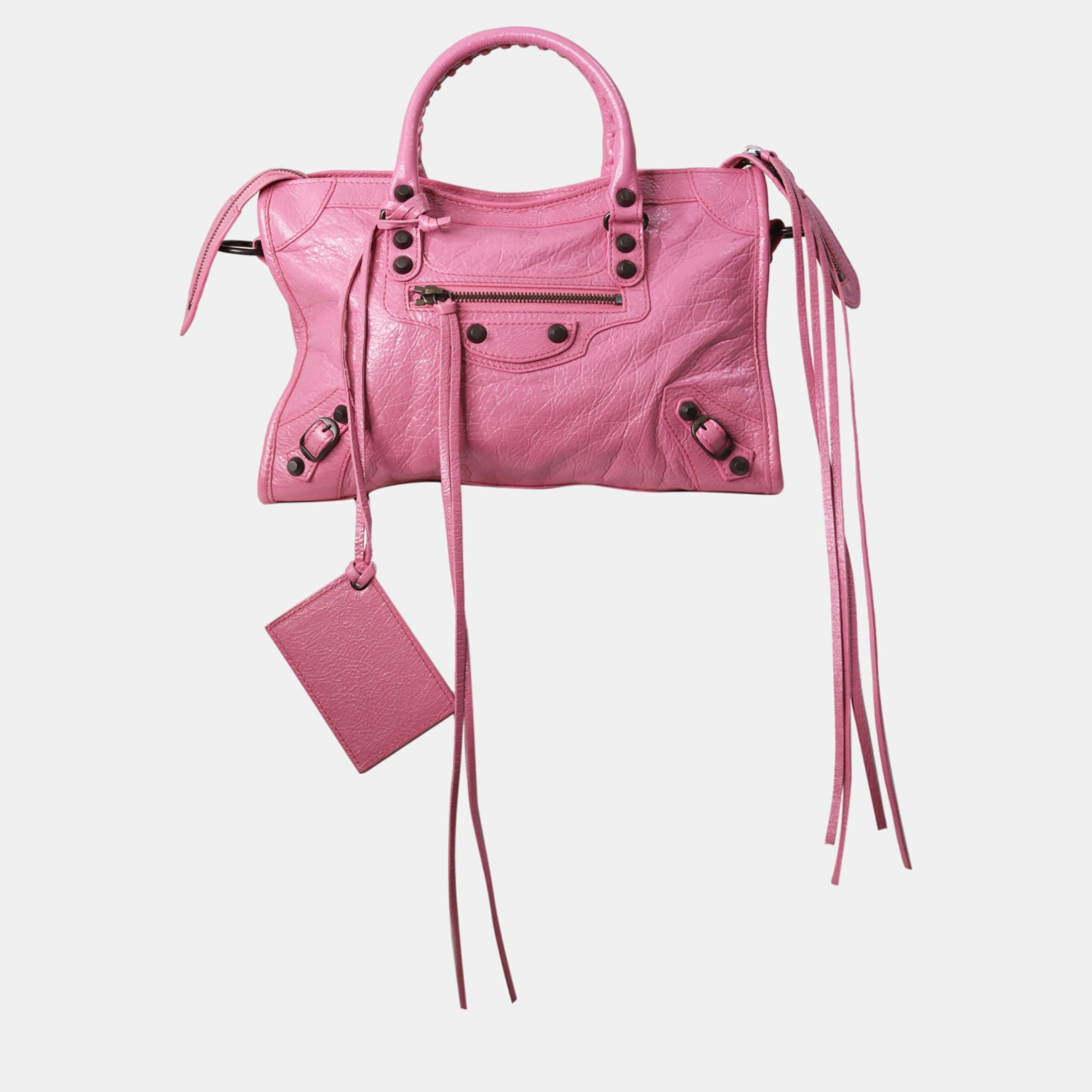 Balenciaga pink leather city bag