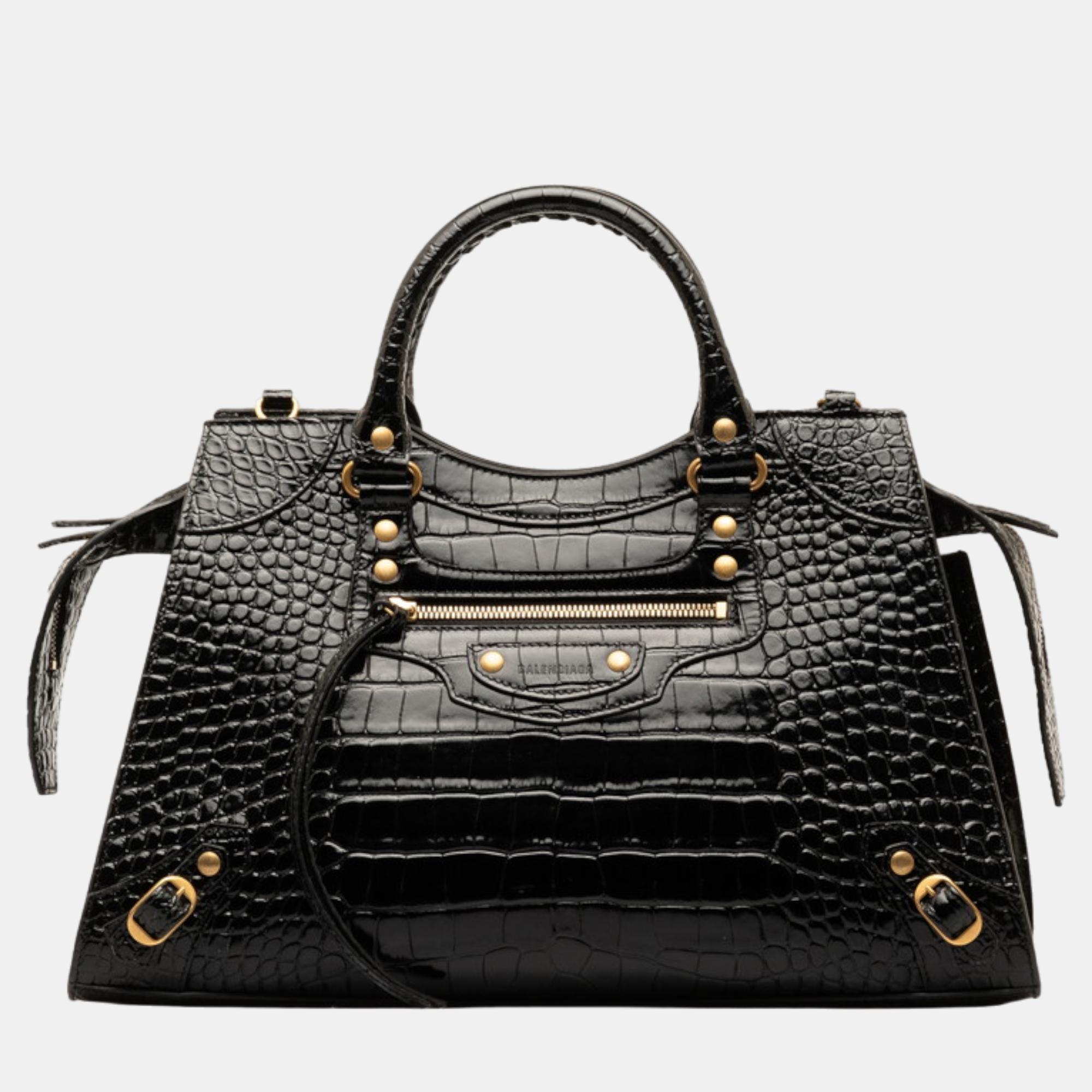 Balenciaga black embossed leather neo classic shoulder bag