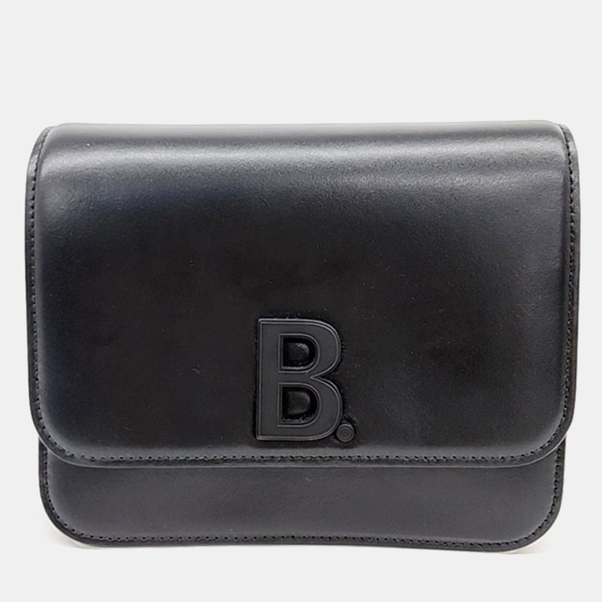 Balenciaga black leather b logo shoulder bag