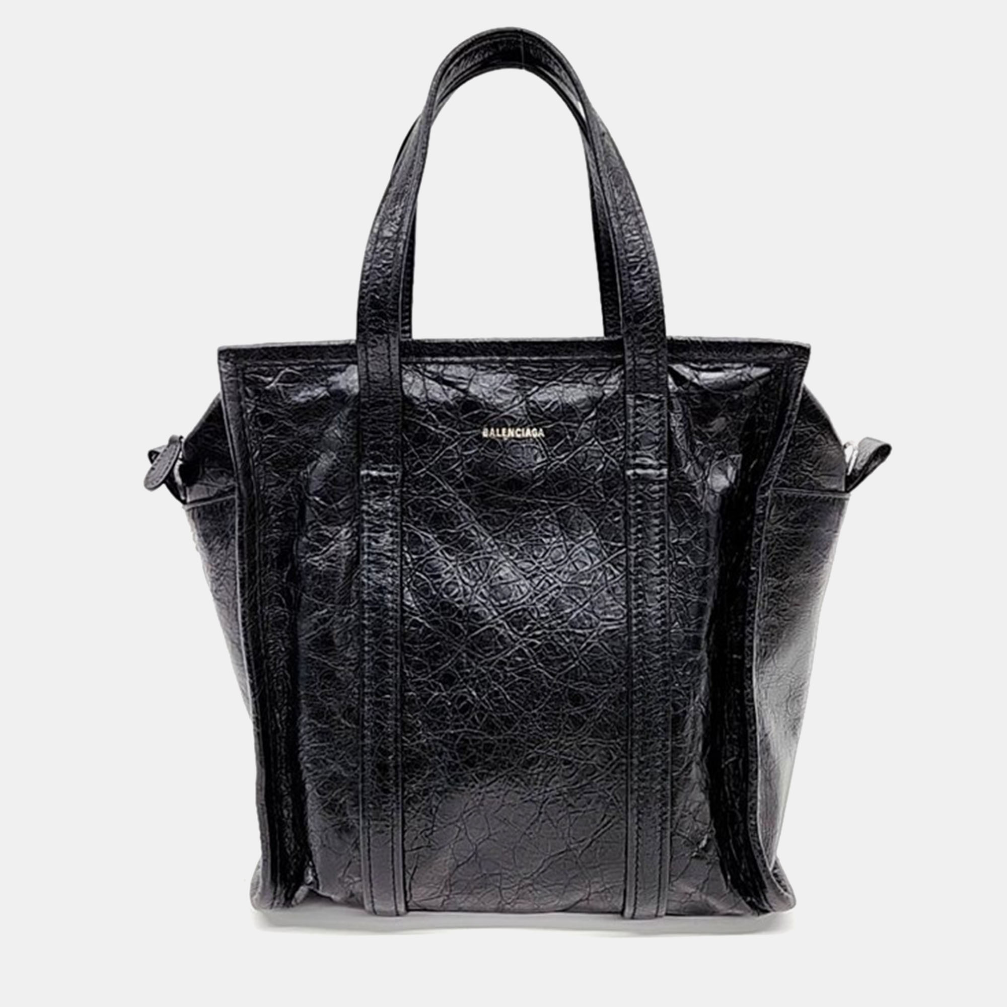 Balenciaga black leather bazar tote bag