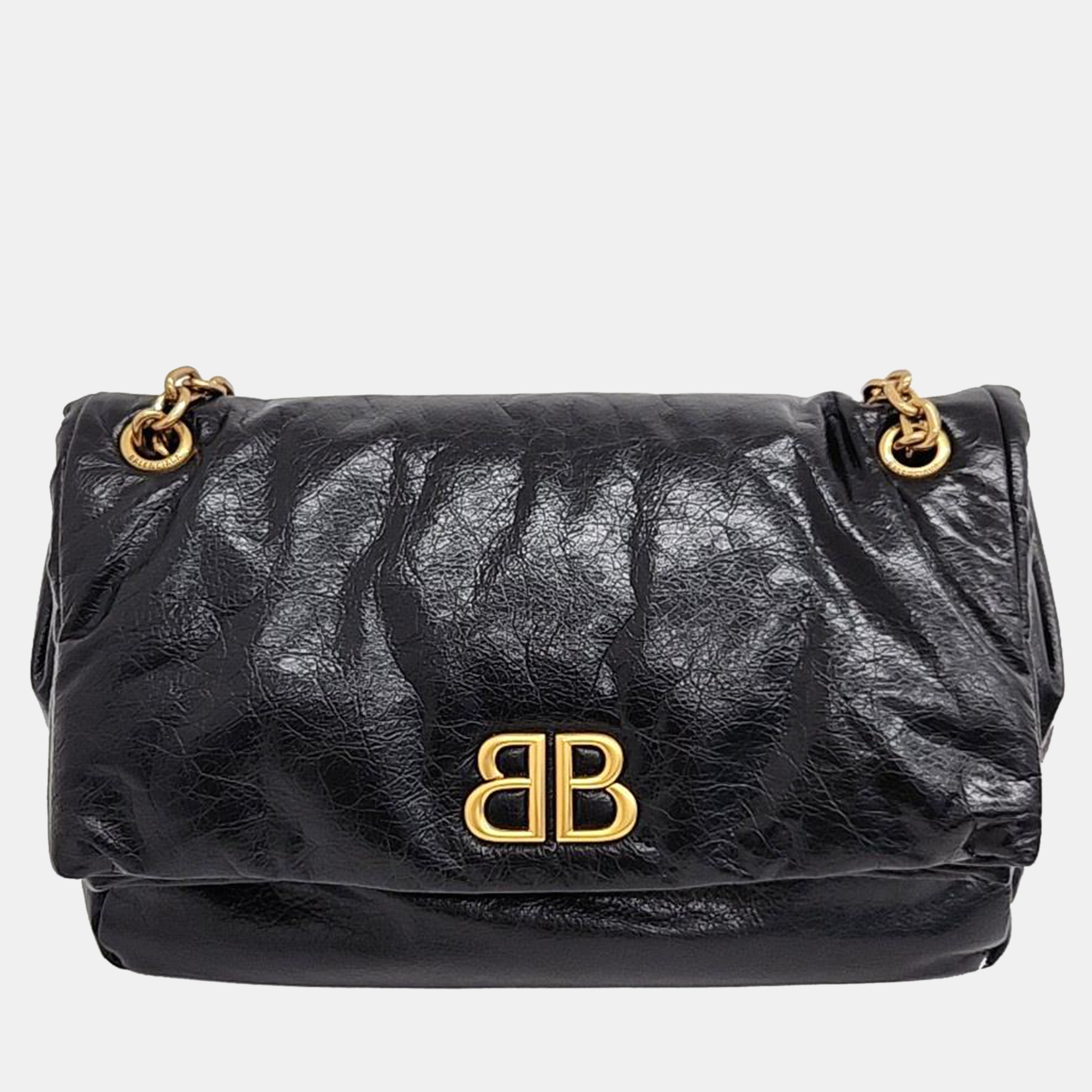 Balenciaga black vintage leather monaco chain shoulder bag