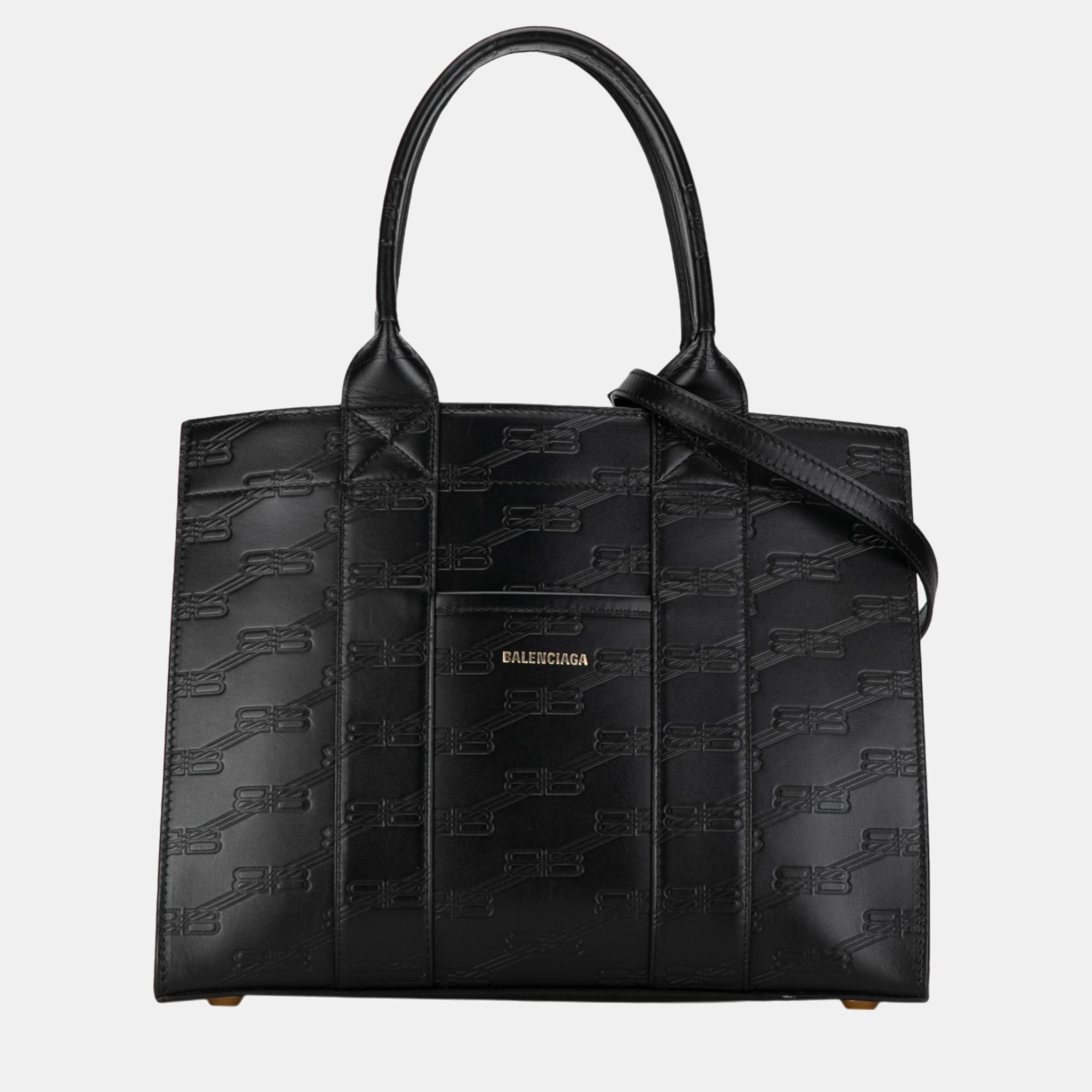 Balenciaga black bb monogram leather satchel