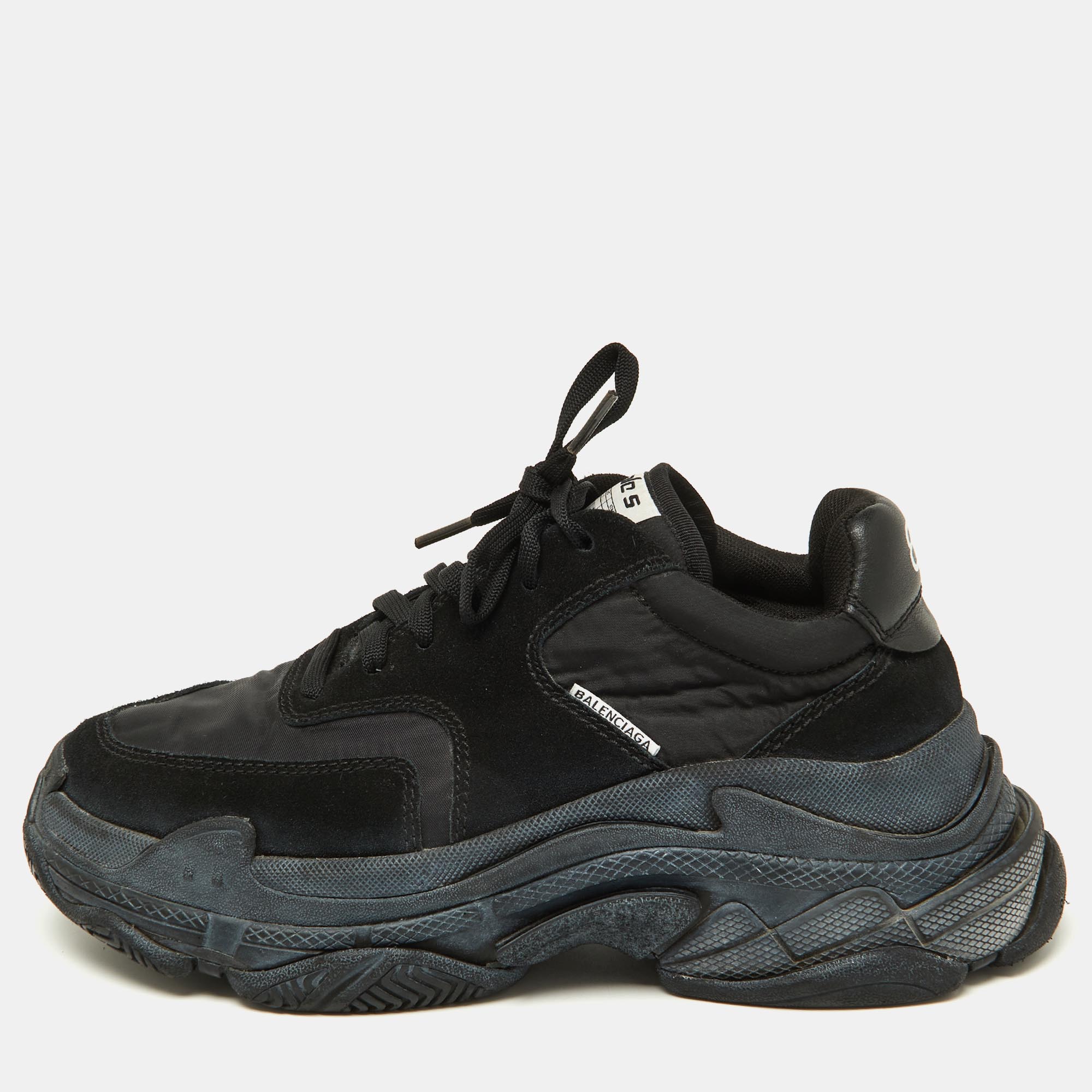 Balenciaga black nylon and suede triple s sneakers size 38
