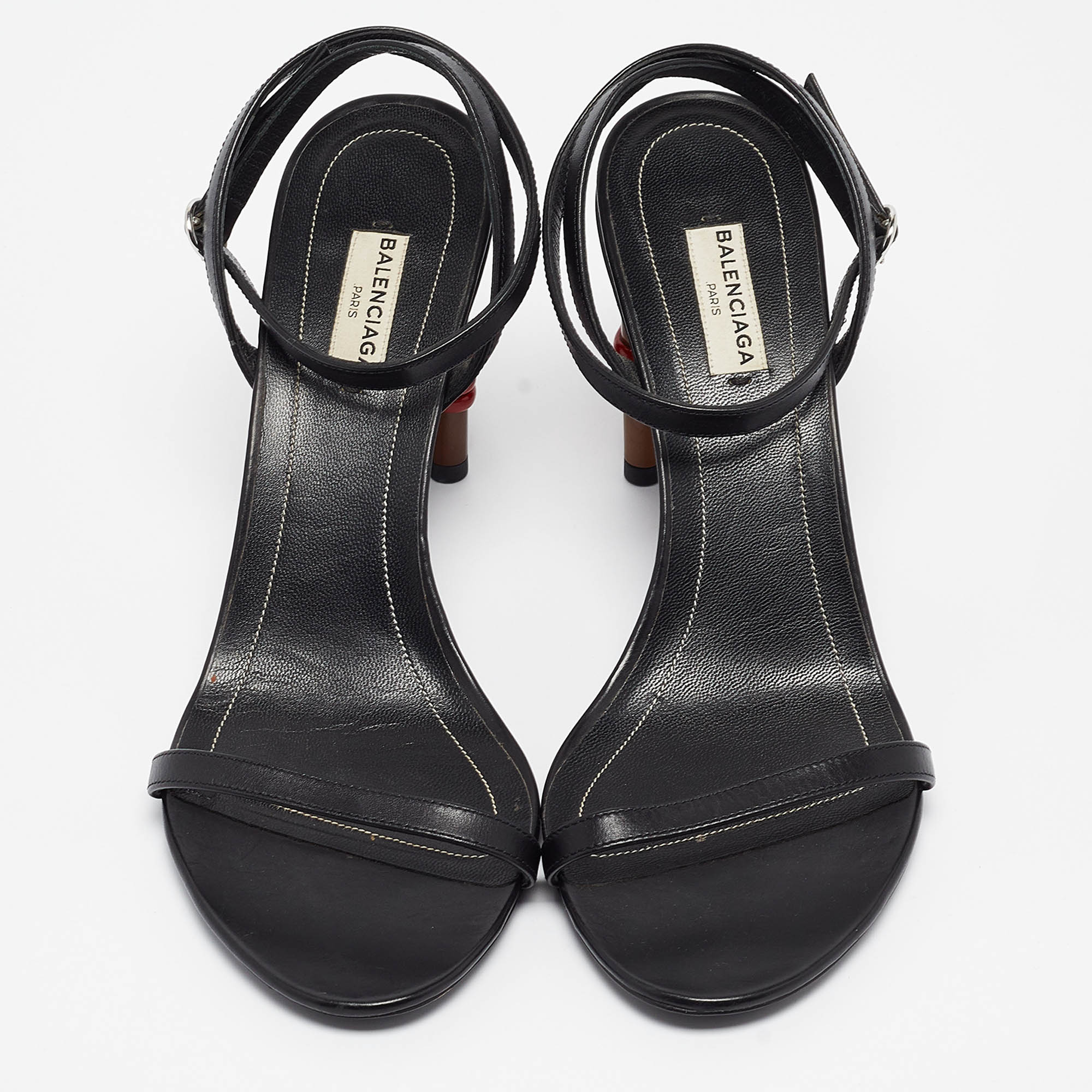 Balenciaga Black Leather Ankle Strap Sandals Size 40