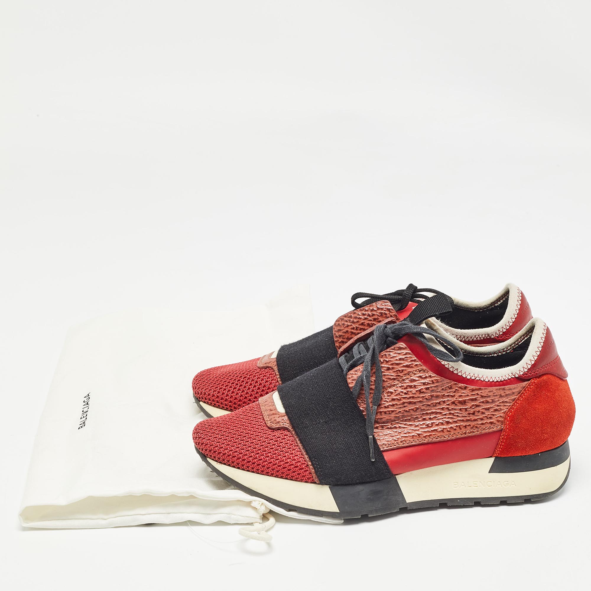 Balenciaga Orange Suede And Leather Race Runner Sneakers Size 35