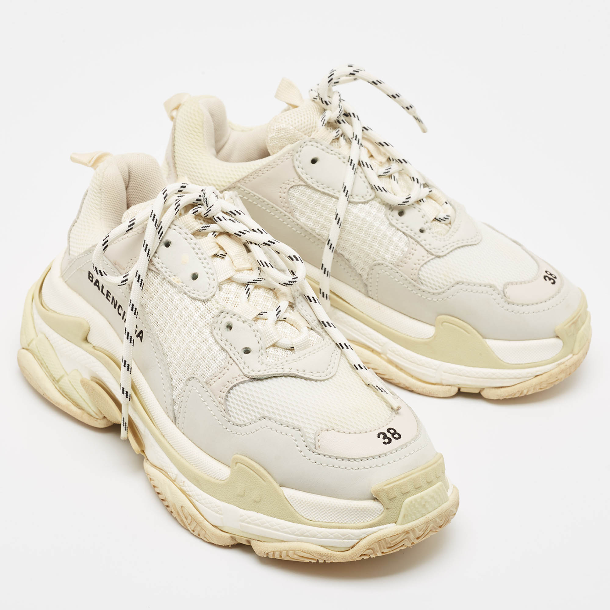 Balenciaga White Leather And Mesh Triple S Low Top Sneakers Size 38