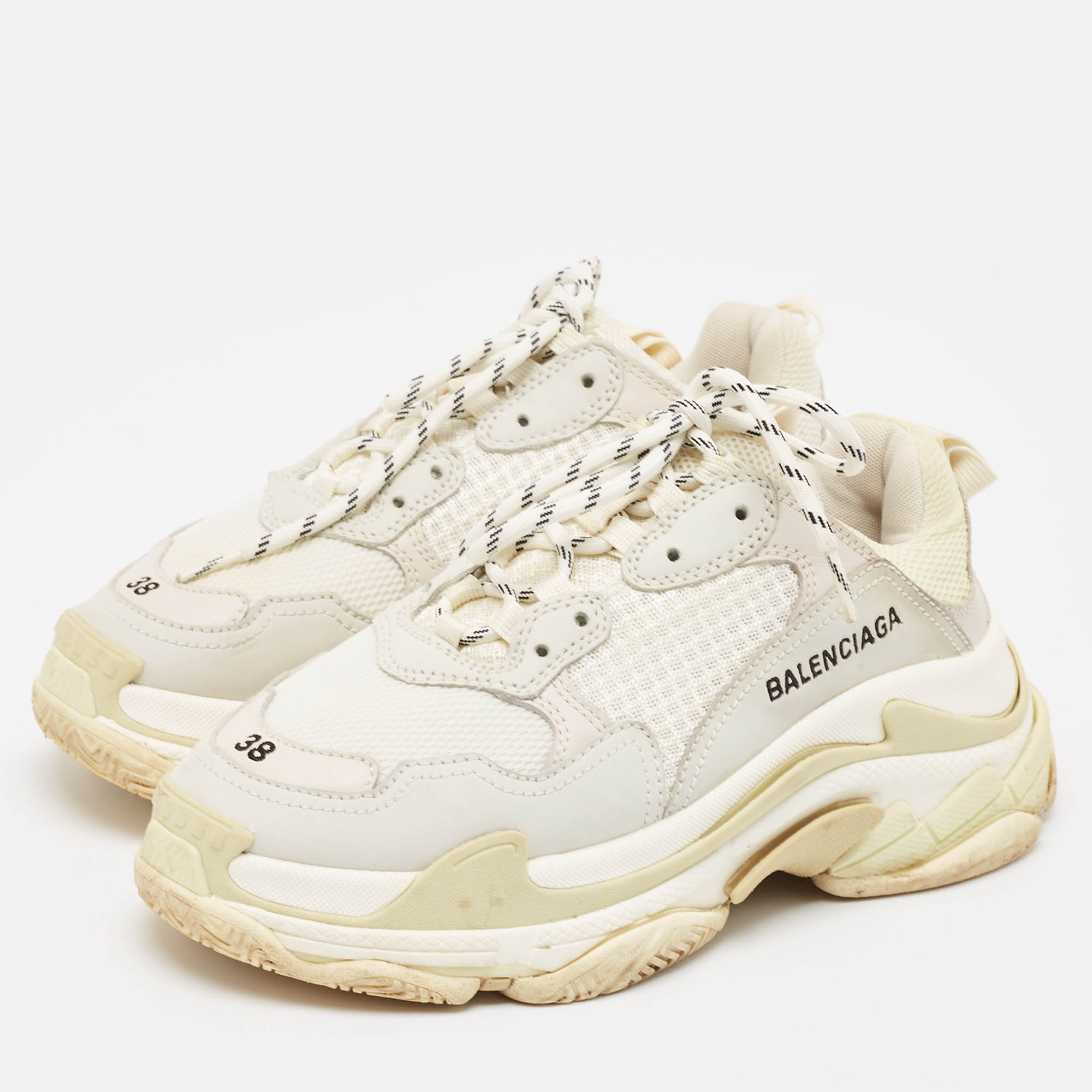 Balenciaga White Leather And Mesh Triple S Low Top Sneakers Size 38