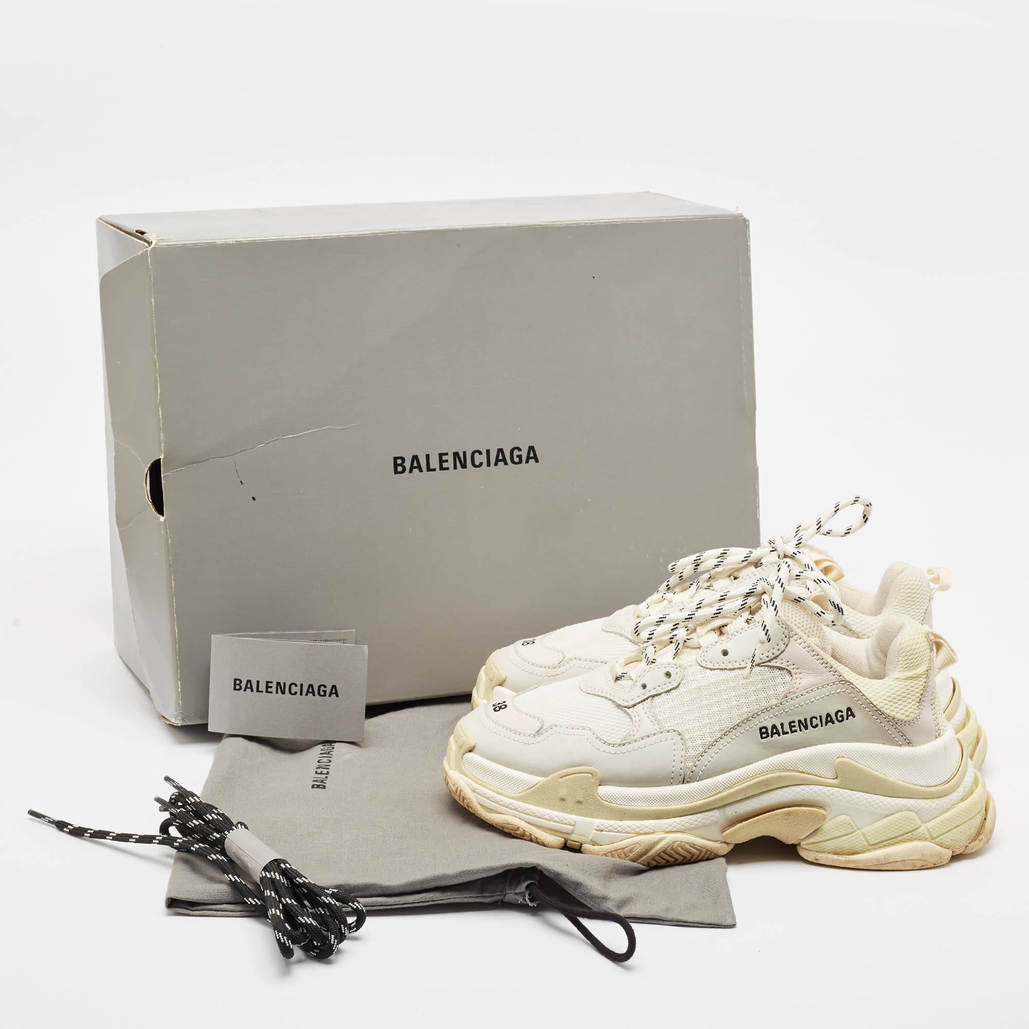 Balenciaga White Leather And Mesh Triple S Low Top Sneakers Size 38