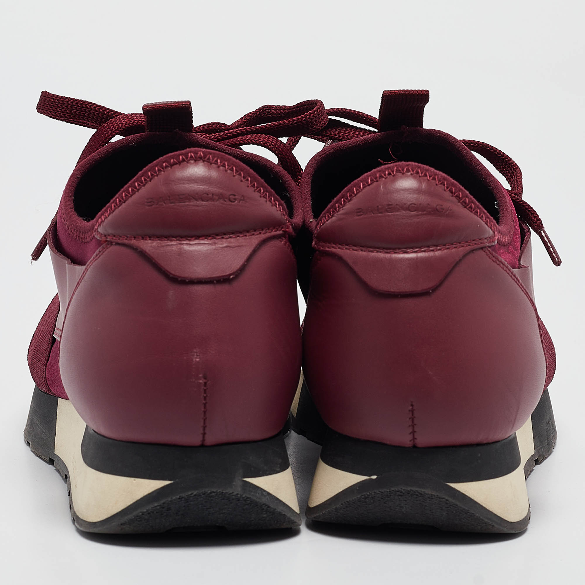 Balenciaga Burgundy Leather And Neoprene Race Runner Sneakers Size 40