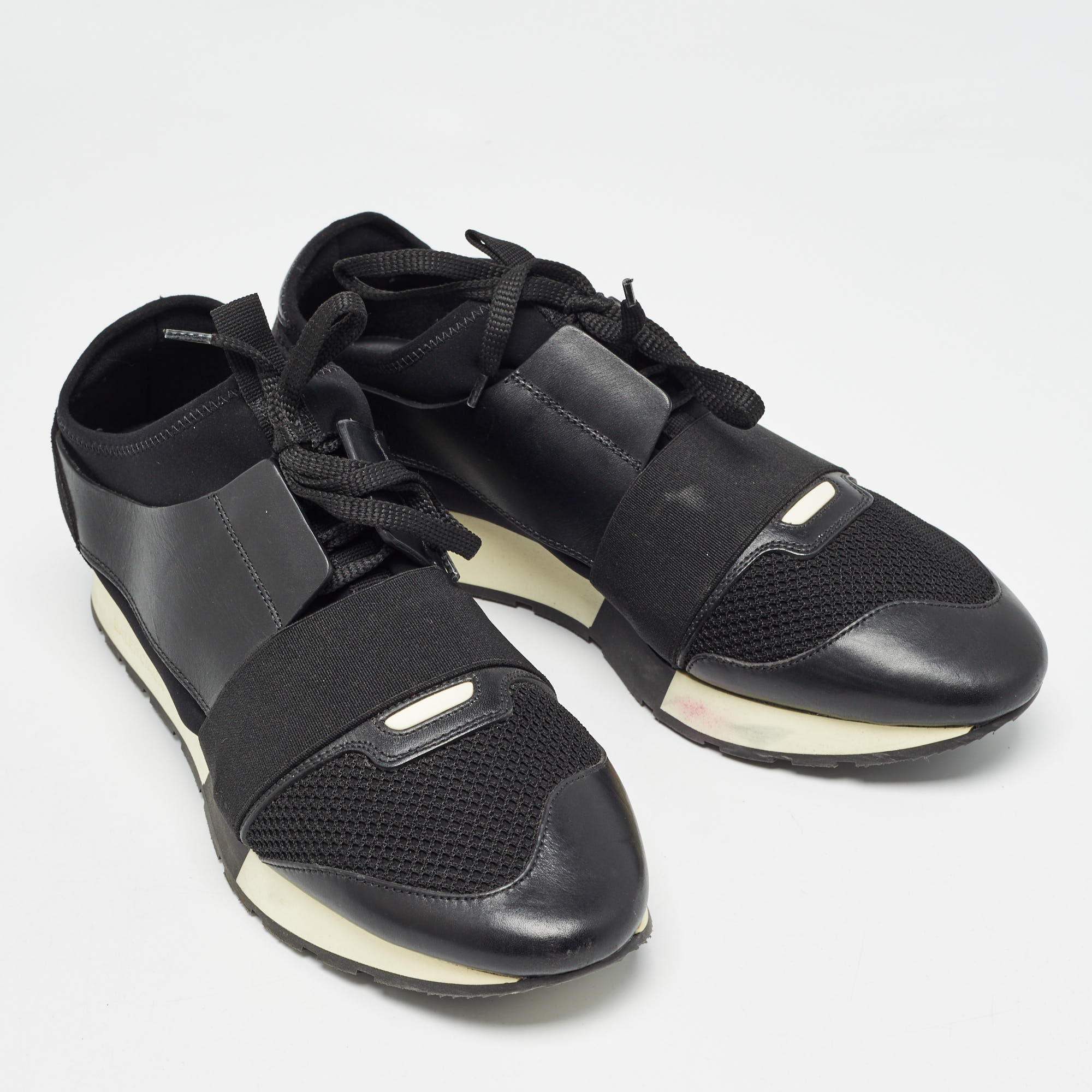 Balenciaga Black Leather And Mesh Race Runner Sneakers Size 42