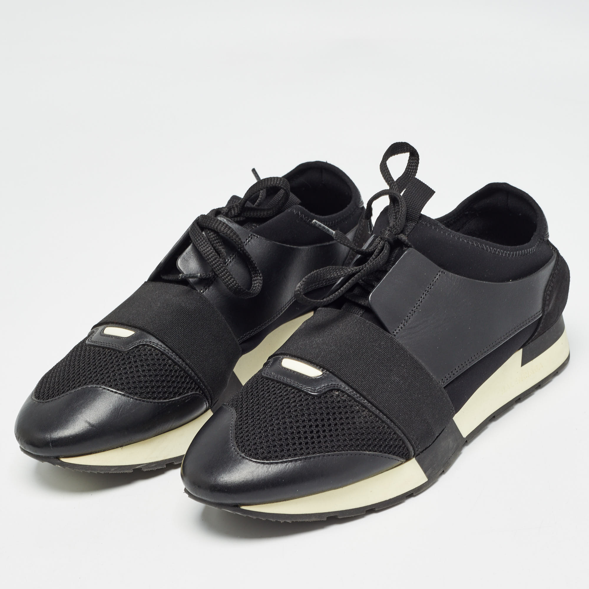 Balenciaga Black Leather And Mesh Race Runner Sneakers Size 42