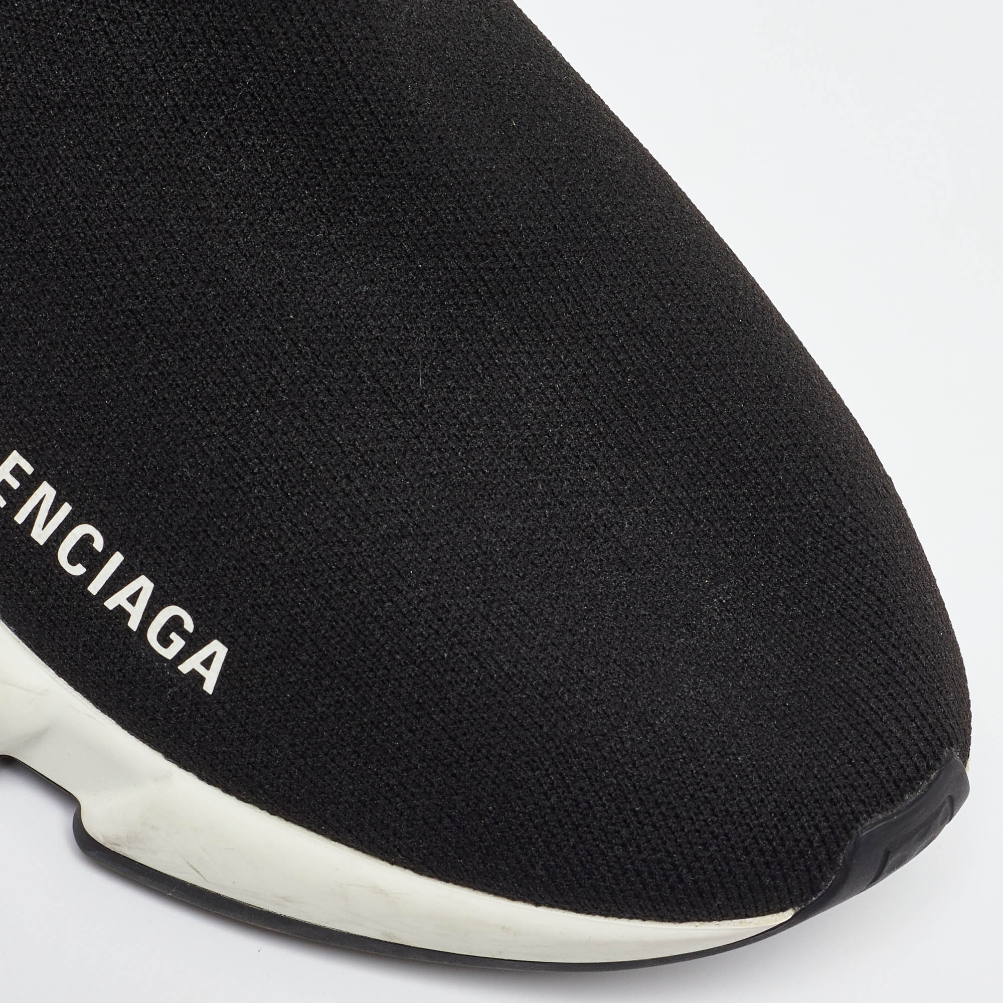 Balenciaga Black Knit Fabric Speed Trainer Slip On High-Top Sneakers Size 37