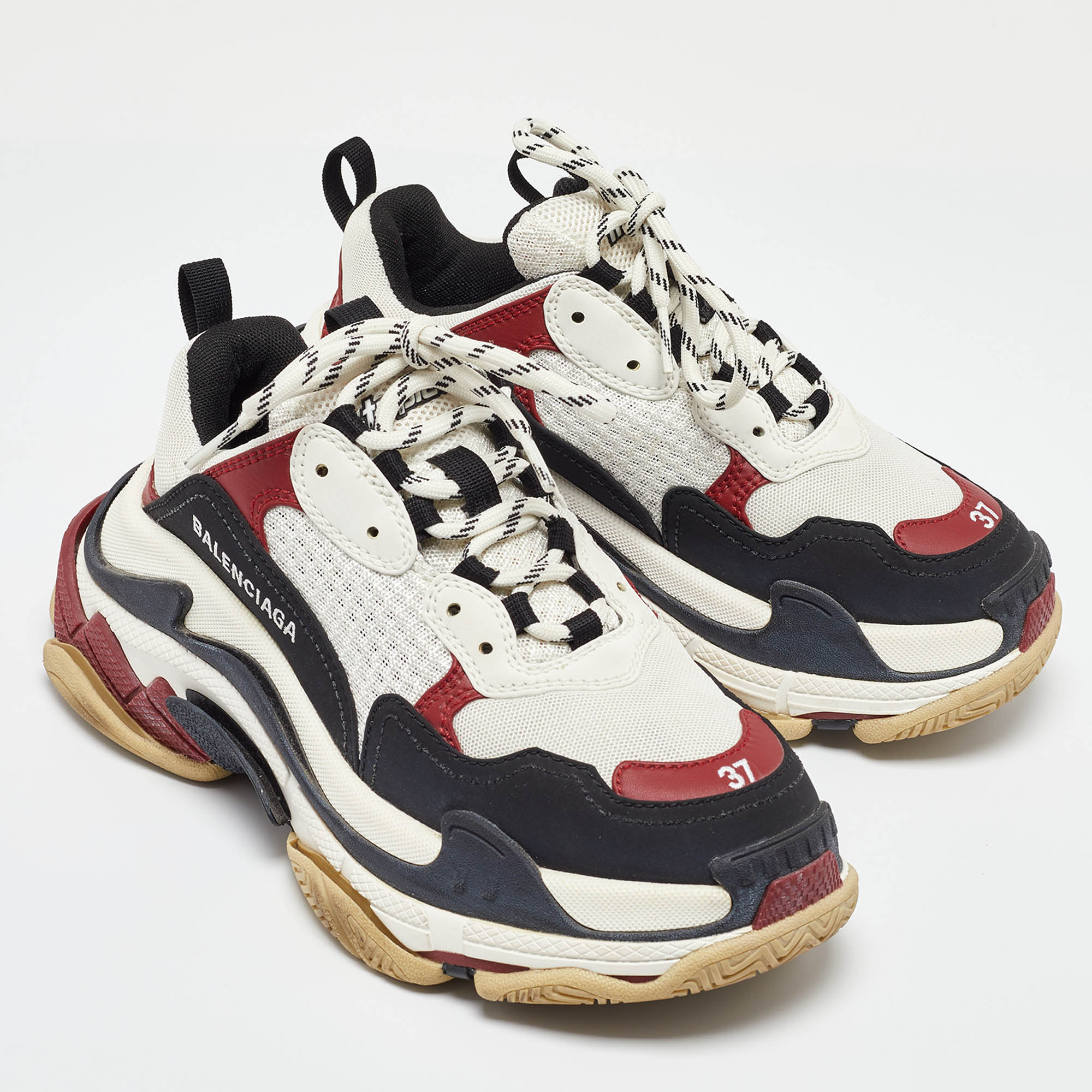 Balenciaga Multicolor Faux Leather And Mesh Triple S Low Top Sneakers 37