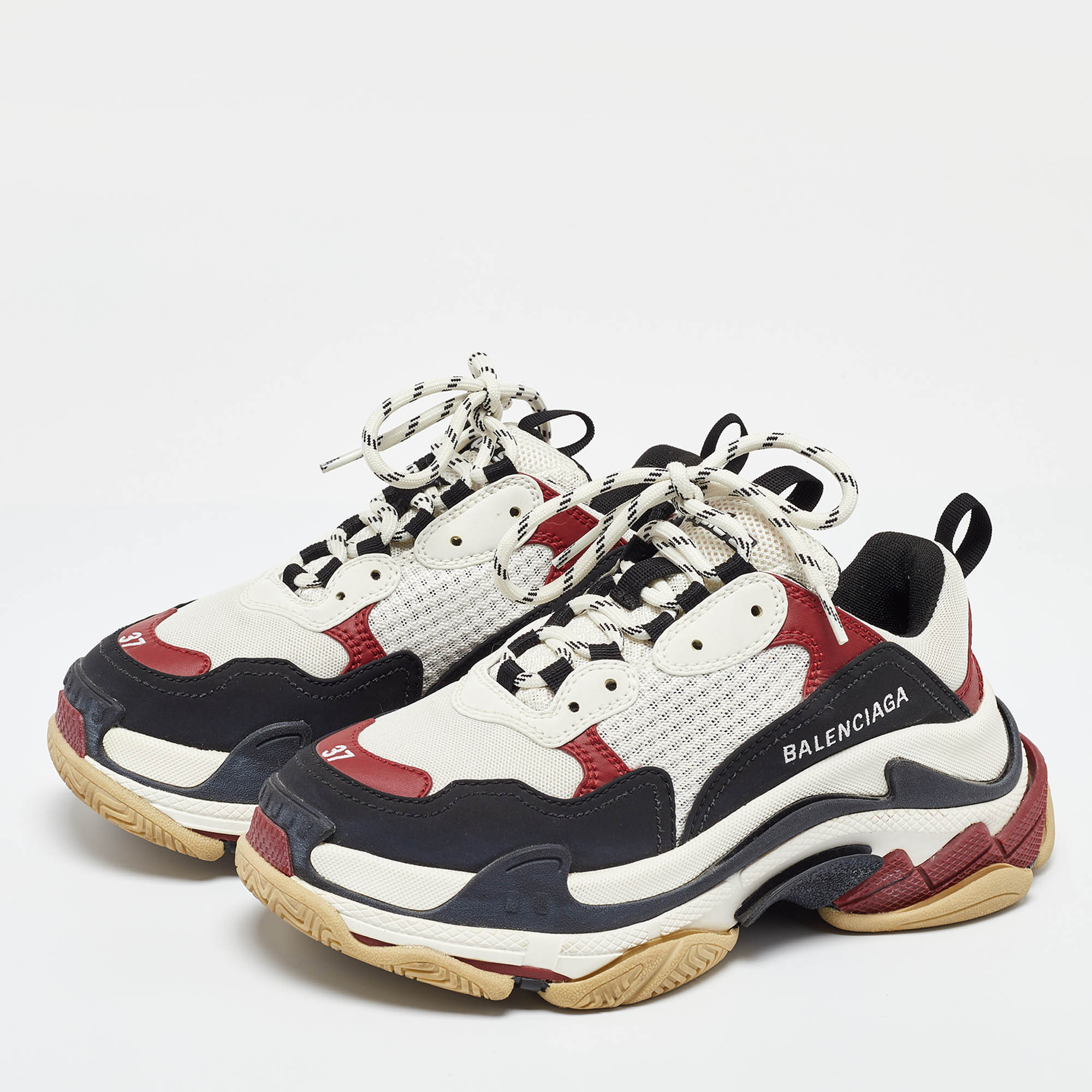 Balenciaga Multicolor Faux Leather And Mesh Triple S Low Top Sneakers 37