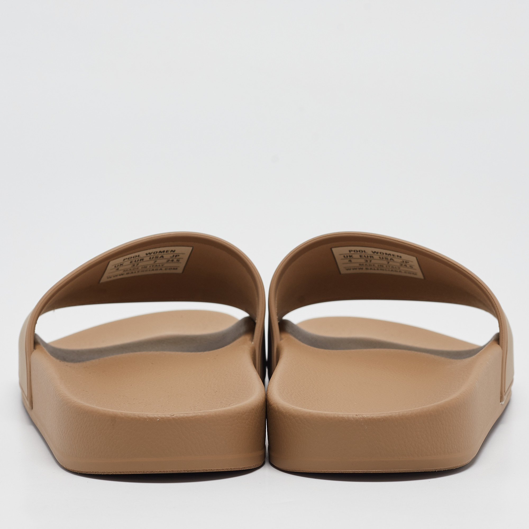 Balenciaga Light Brown Rubber Embossed Logo Slides Size 37