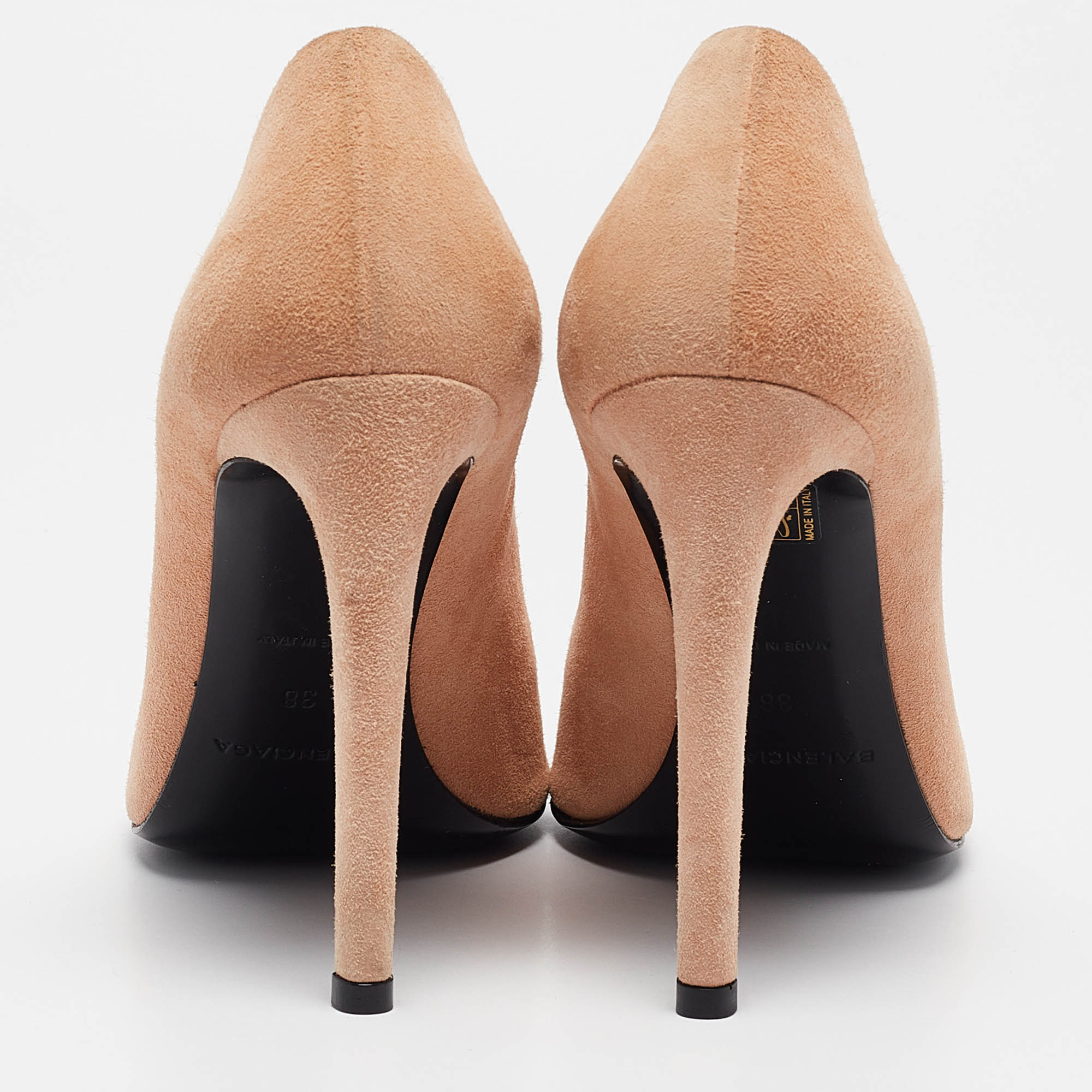 Balenciaga Peach Suede Peep Toe Pumps Size 38