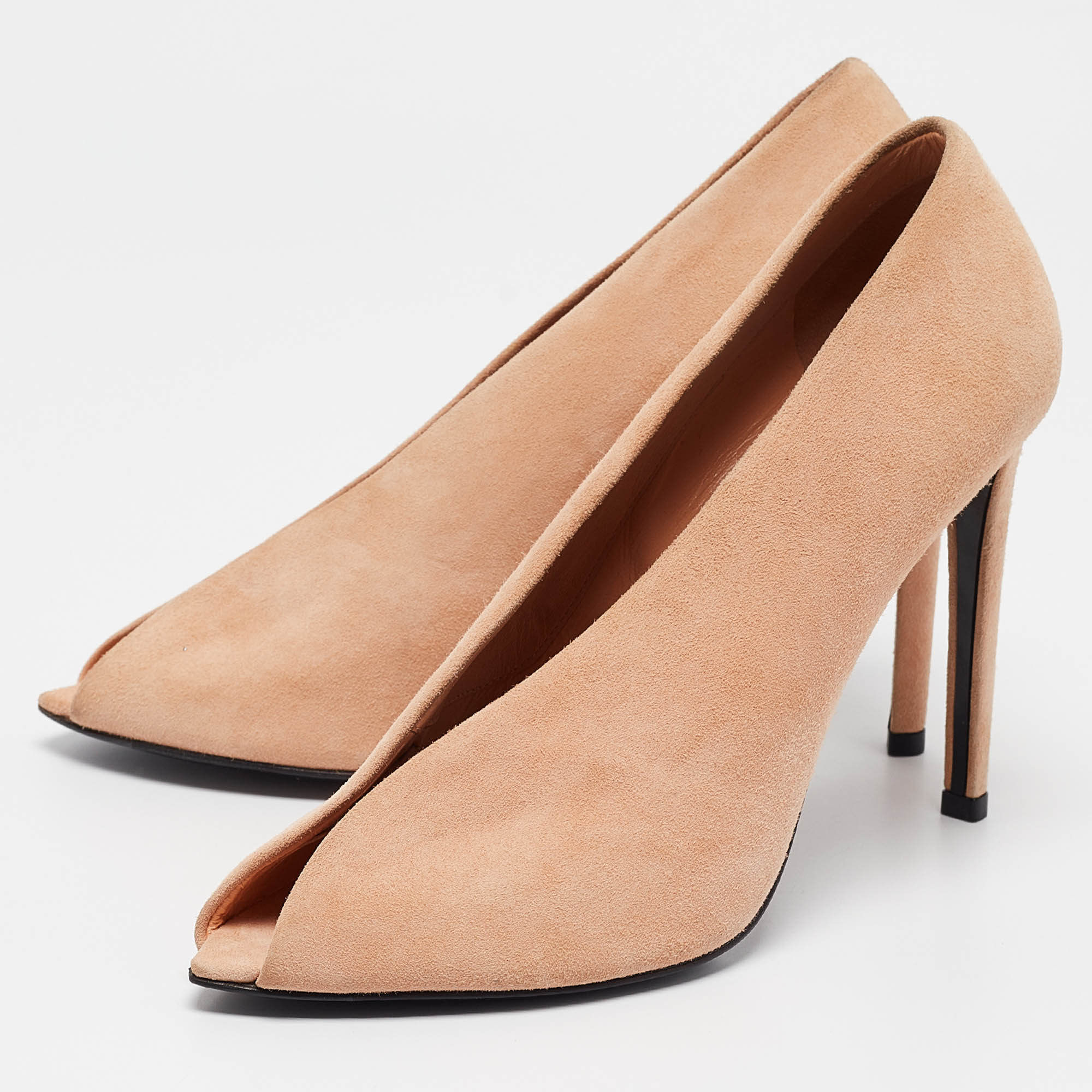 Balenciaga Peach Suede Peep Toe Pumps Size 38