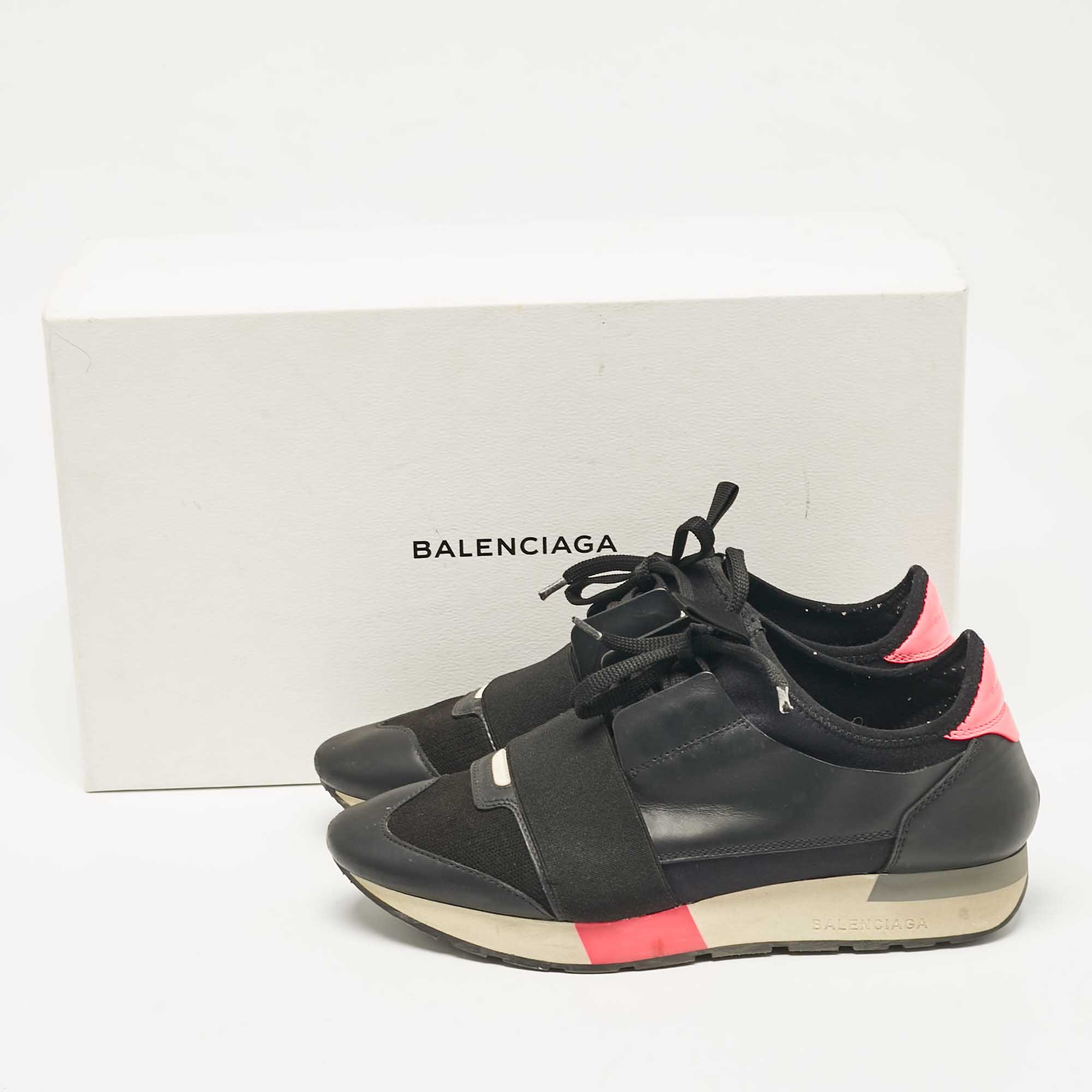 Balenciaga Black Fabric And Leather Race Runner Low Top Sneakers Size 39