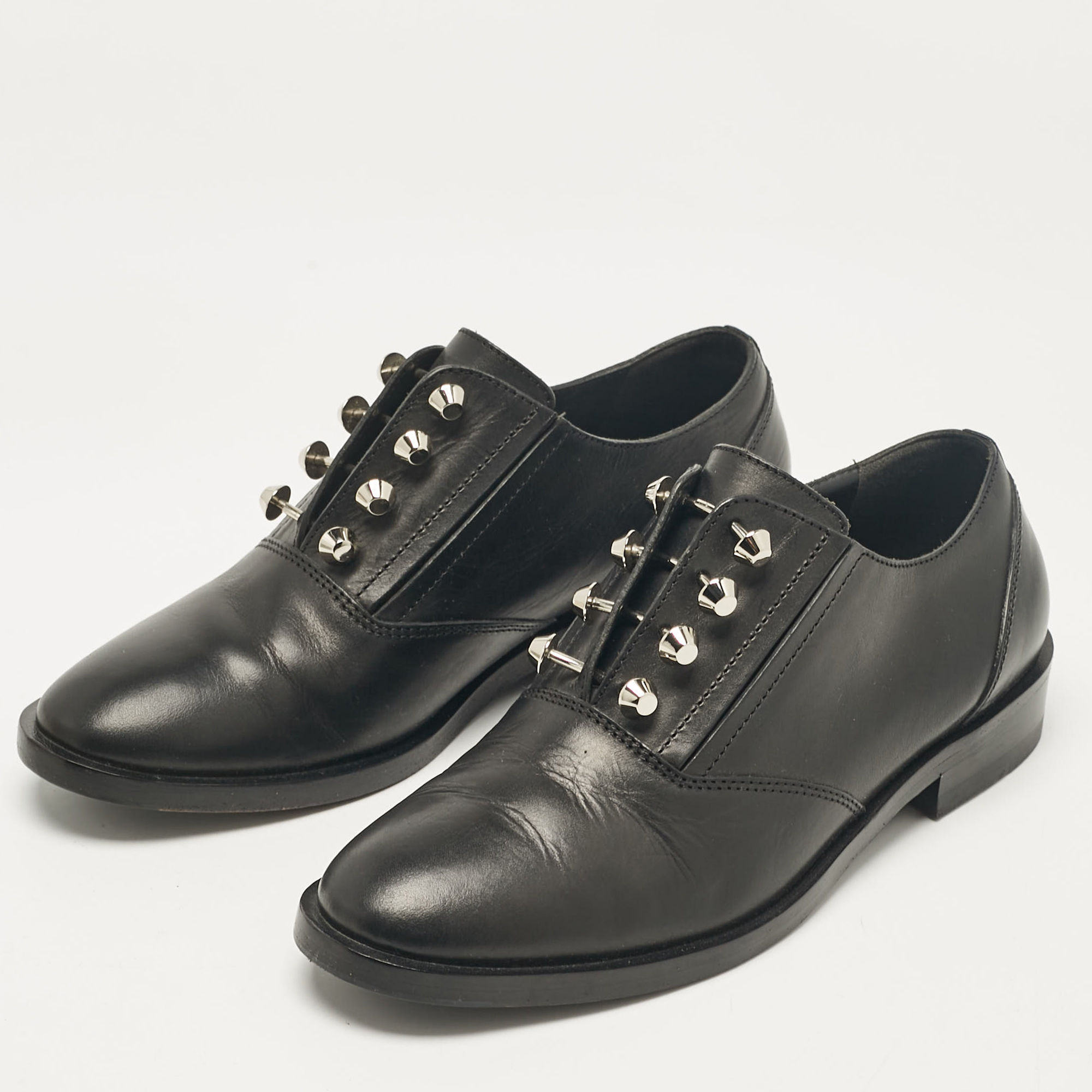 Balenciaga Black Leather Studded Oxfords Size 37