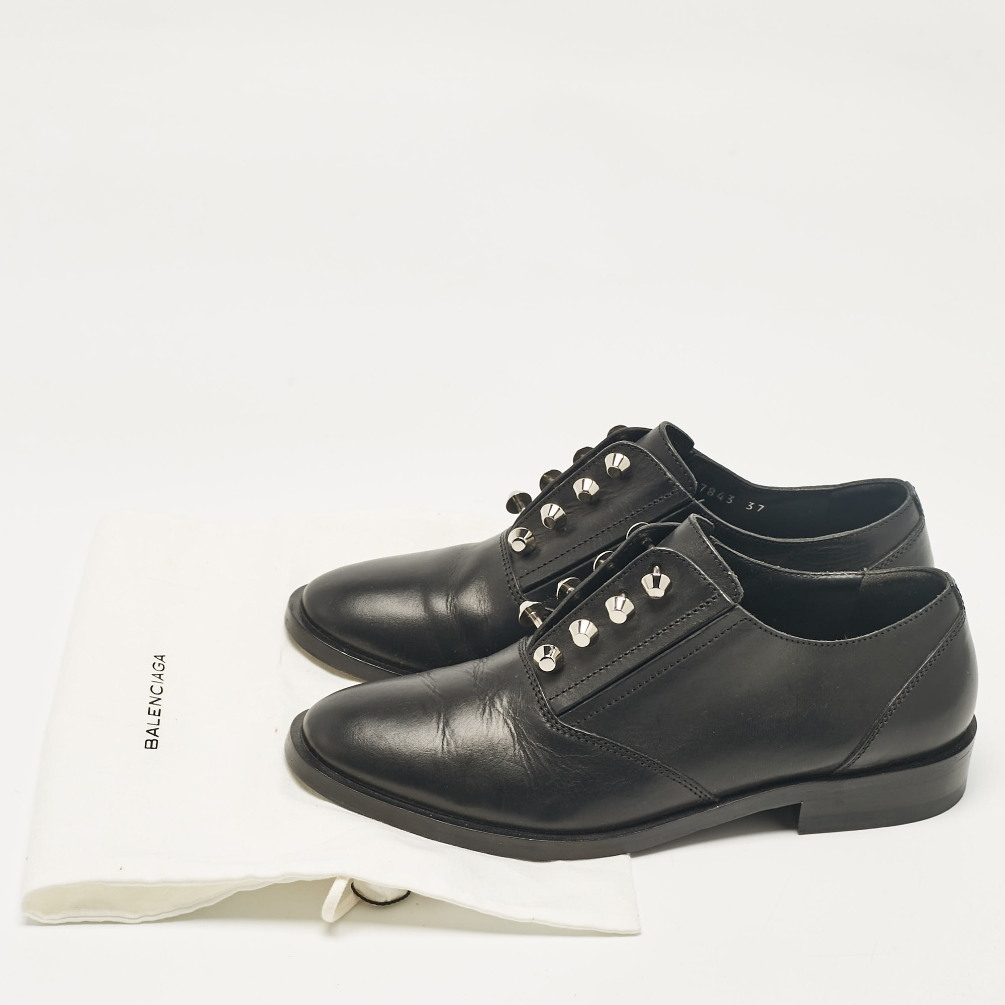 Balenciaga Black Leather Studded Oxfords Size 37