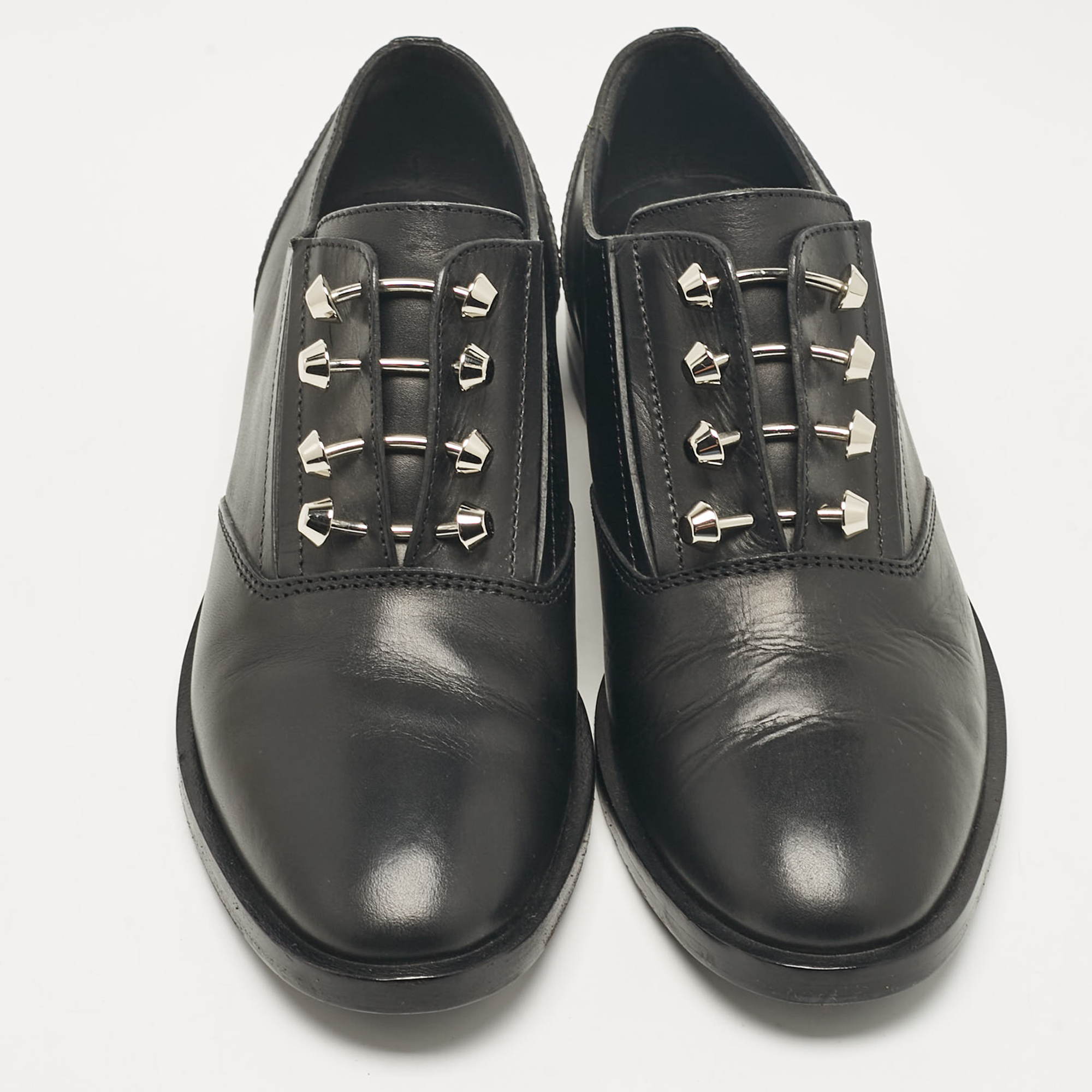 Balenciaga Black Leather Studded Oxfords Size 37