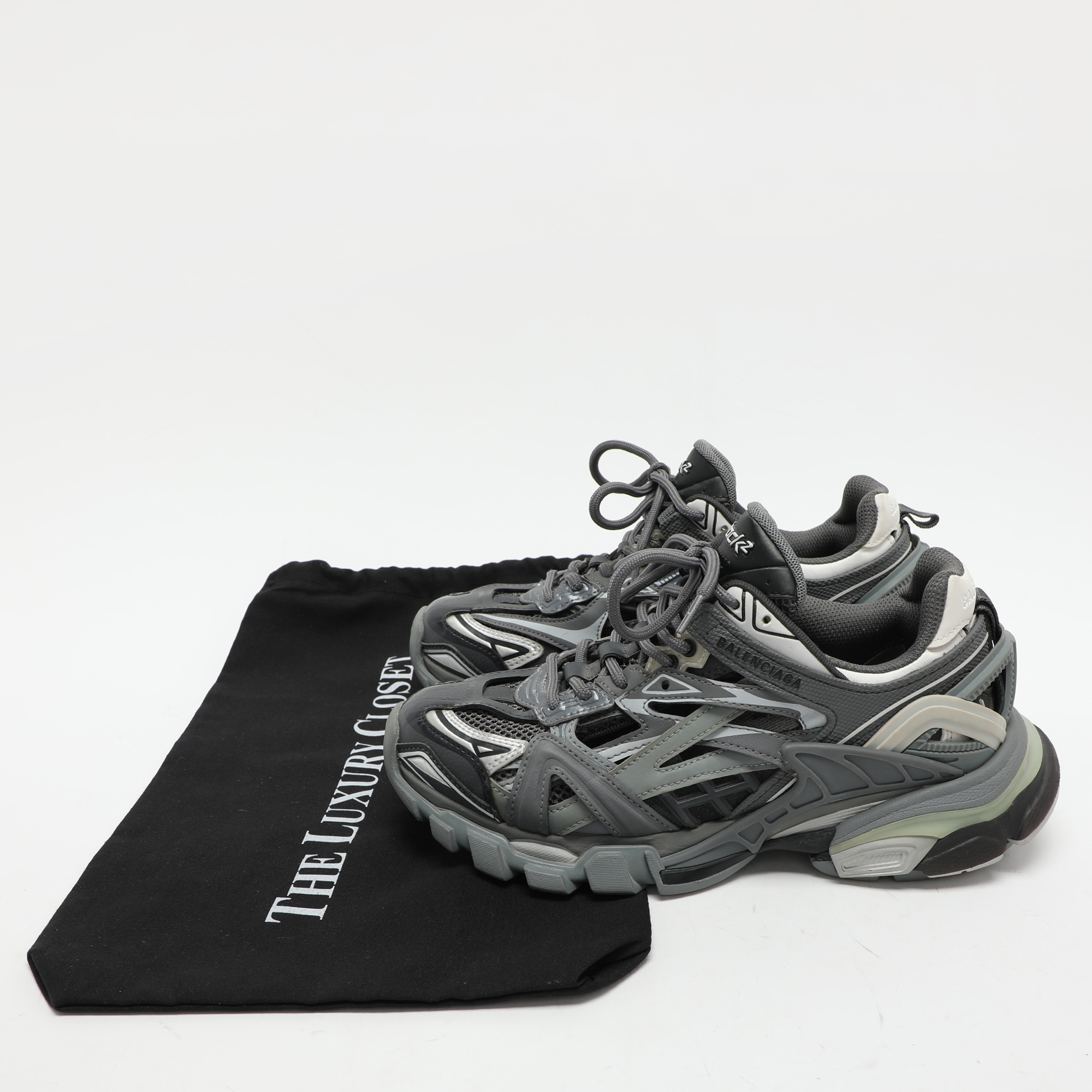 Balenciaga Grey Mesh And Rubber Track Low Top Sneakers Size 37