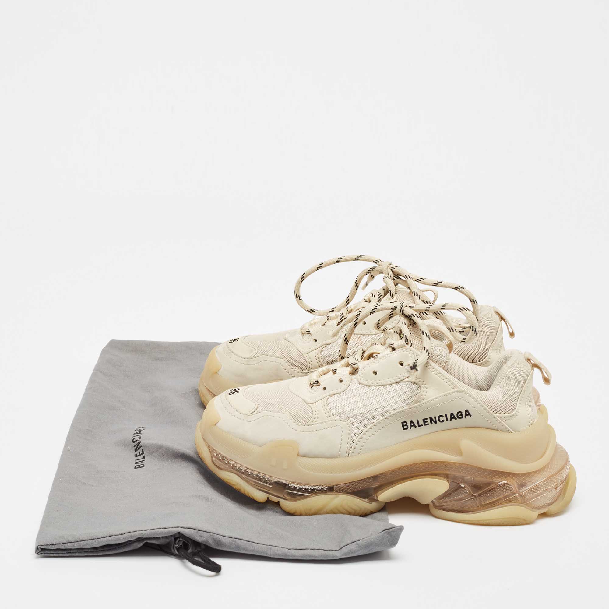 Balenciaga Beige Mesh And Faux Leather Triple S Sneakers Size 36