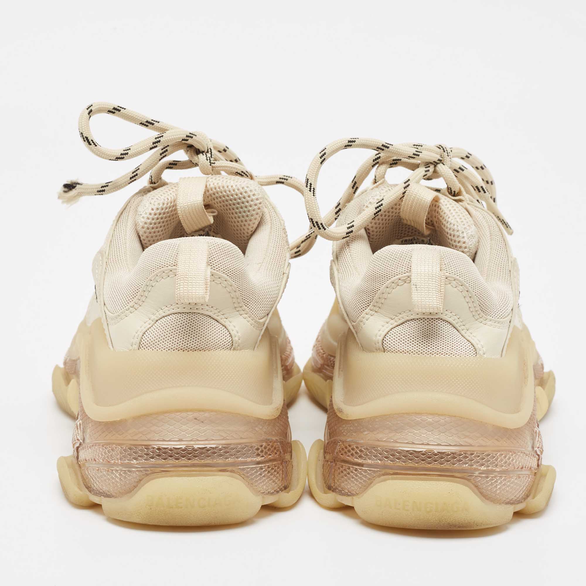 Balenciaga Beige Mesh And Faux Leather Triple S Sneakers Size 36