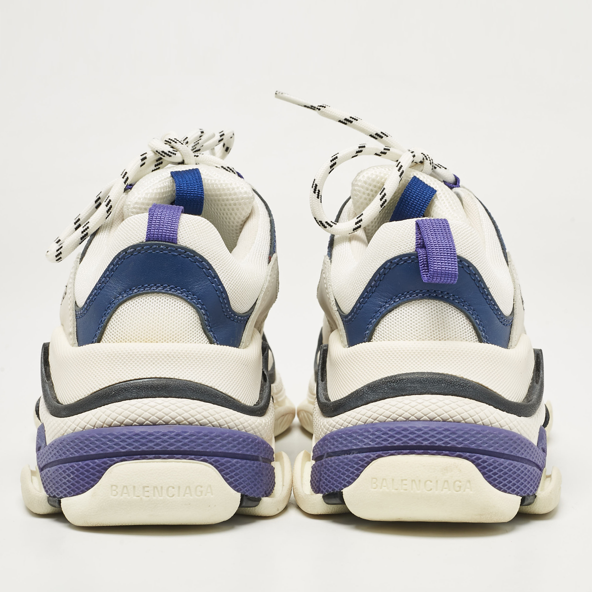 Balenciaga White/Blue Mesh And Leather Triple S Sneakers Size 39