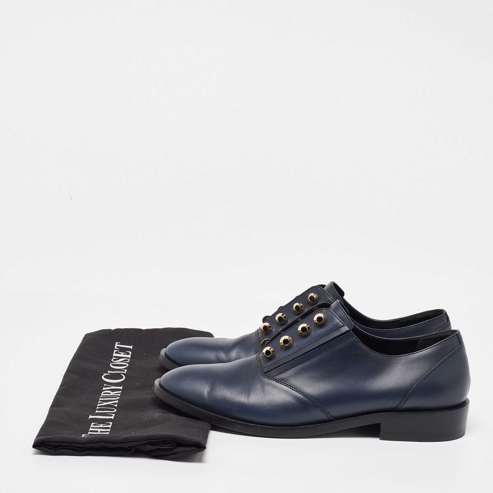 Balenciaga Navy Blue Leather Pierced Oxfords Size 41