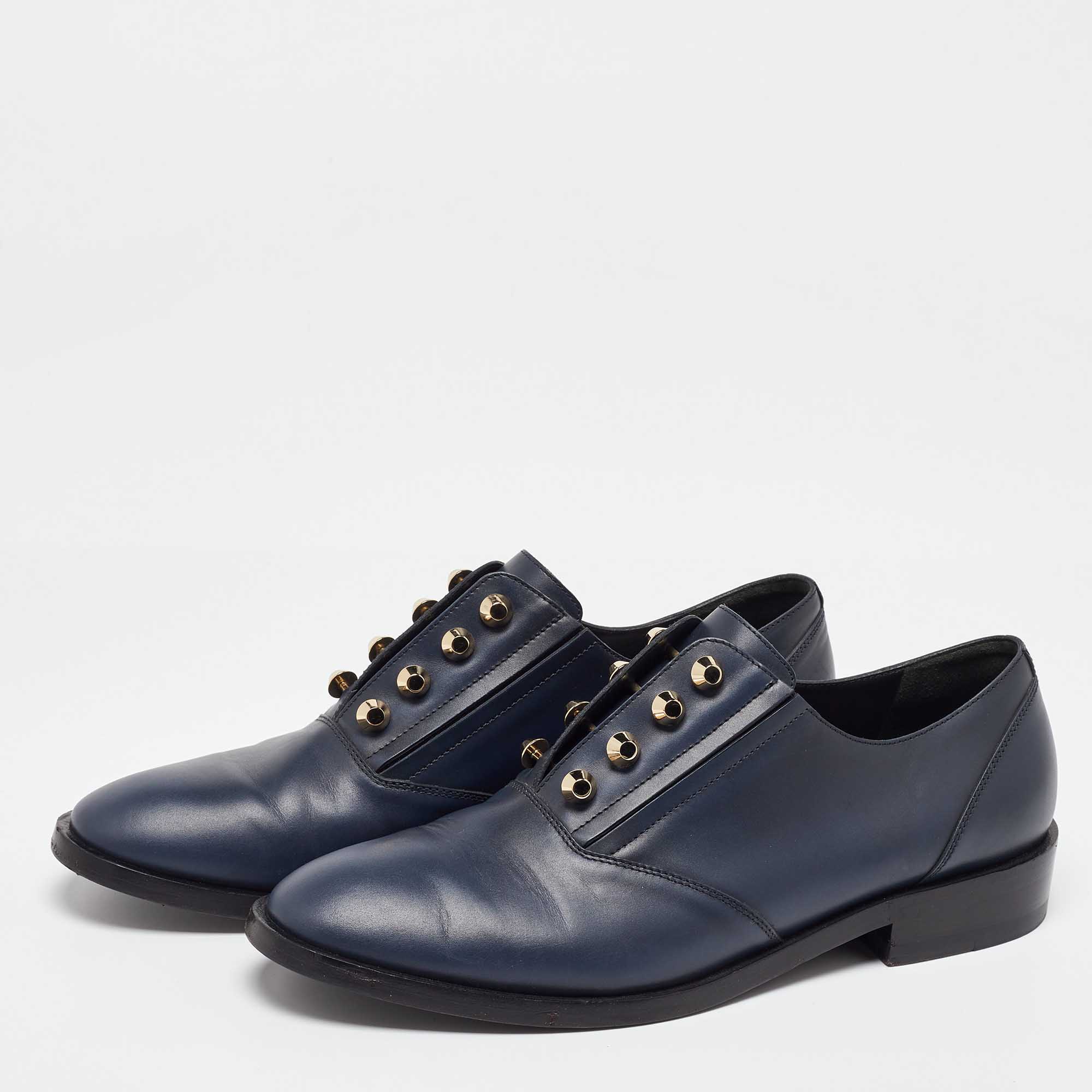 Balenciaga Navy Blue Leather Pierced Oxfords Size 41