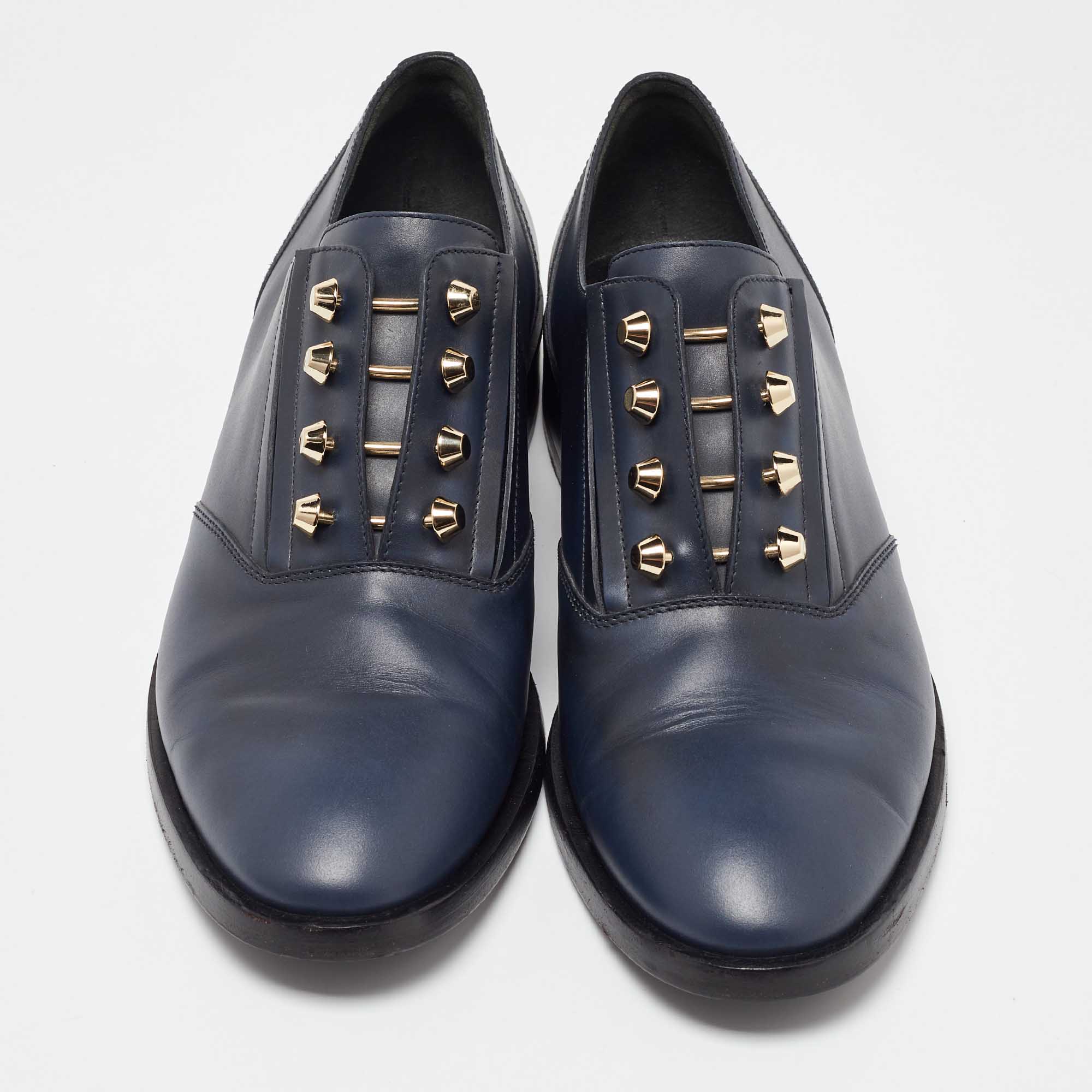 Balenciaga Navy Blue Leather Pierced Oxfords Size 41