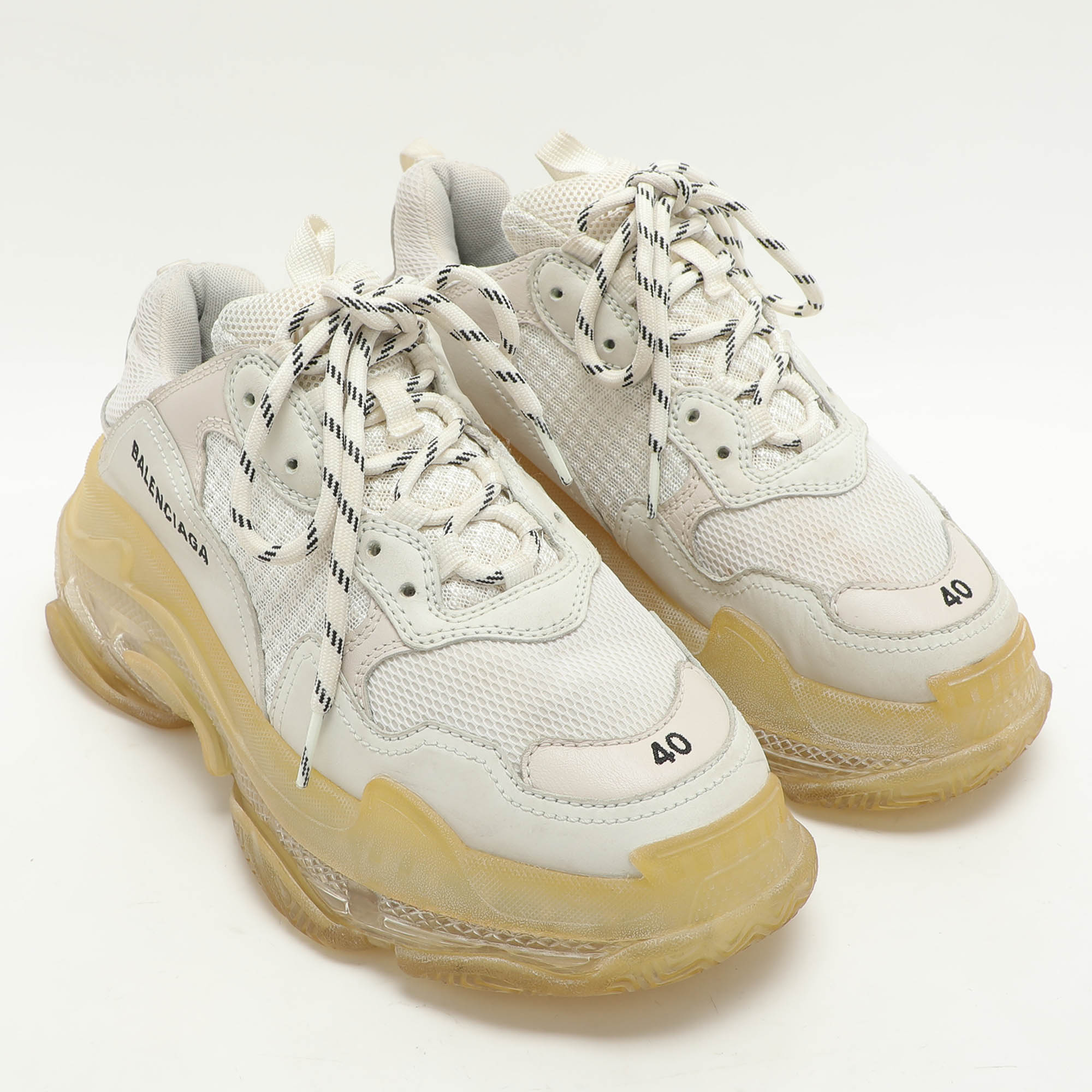 Balenciaga White Leather And Mesh Triple S Low Top Sneakers Size 40