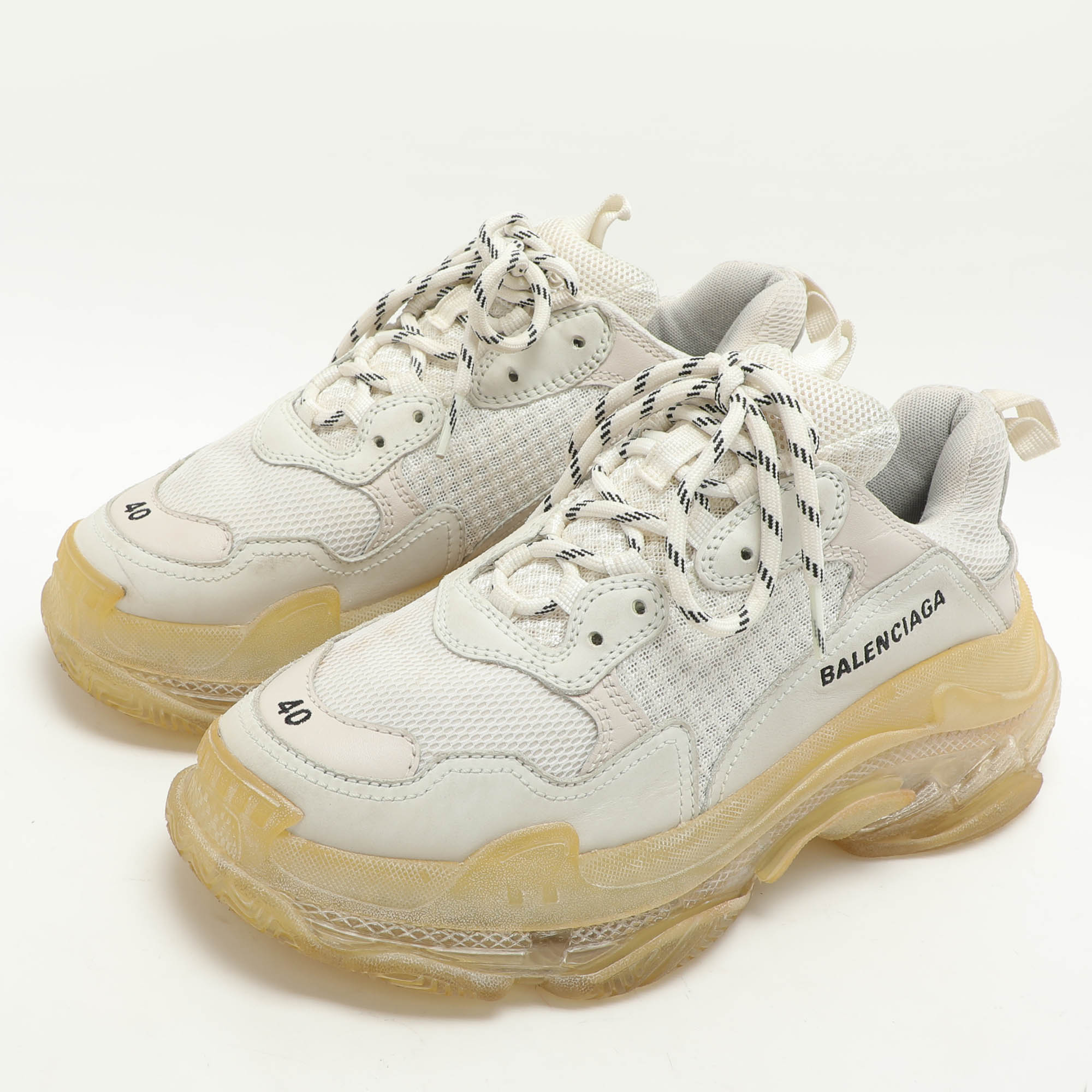 Balenciaga White Leather And Mesh Triple S Low Top Sneakers Size 40