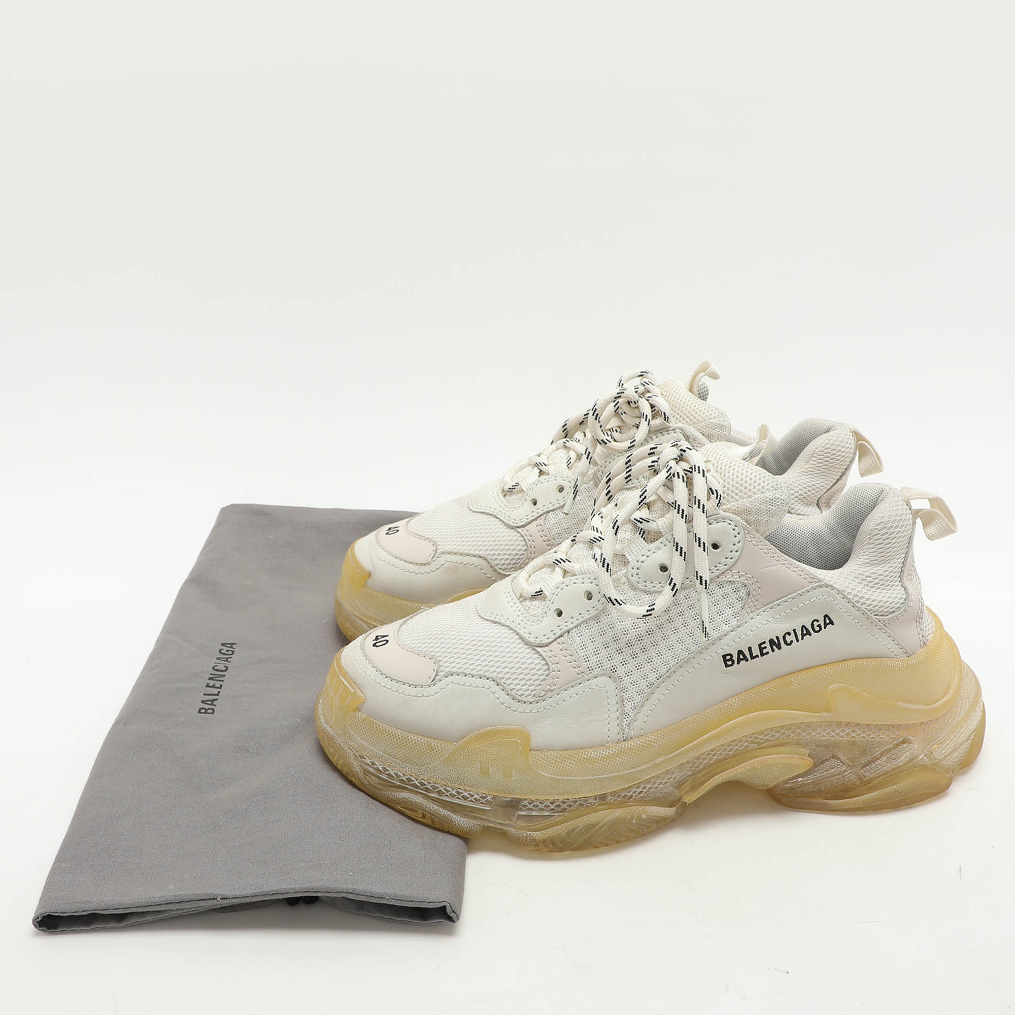 Balenciaga White Leather And Mesh Triple S Low Top Sneakers Size 40