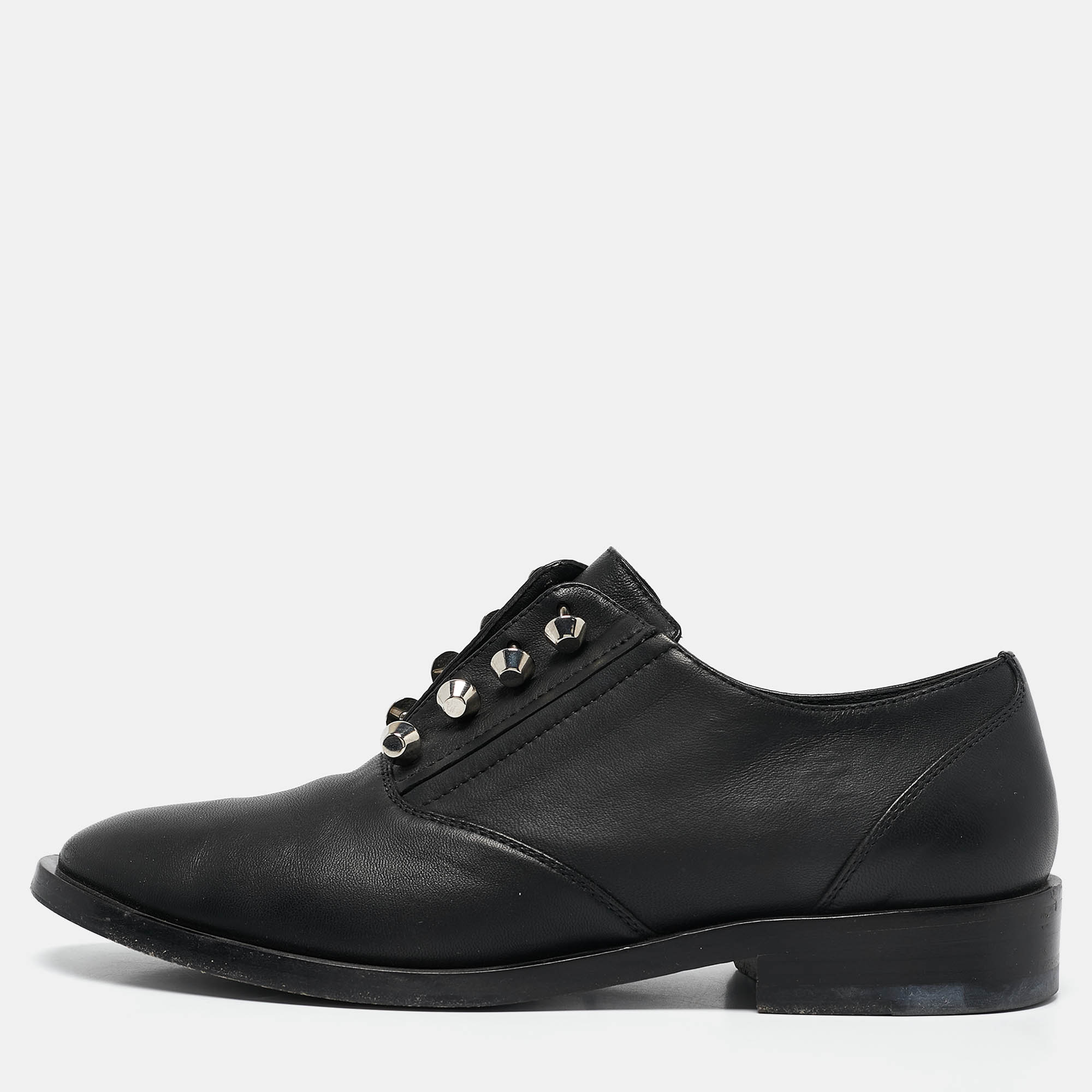 Balenciaga Black Leather Pierced Oxfords Size 37