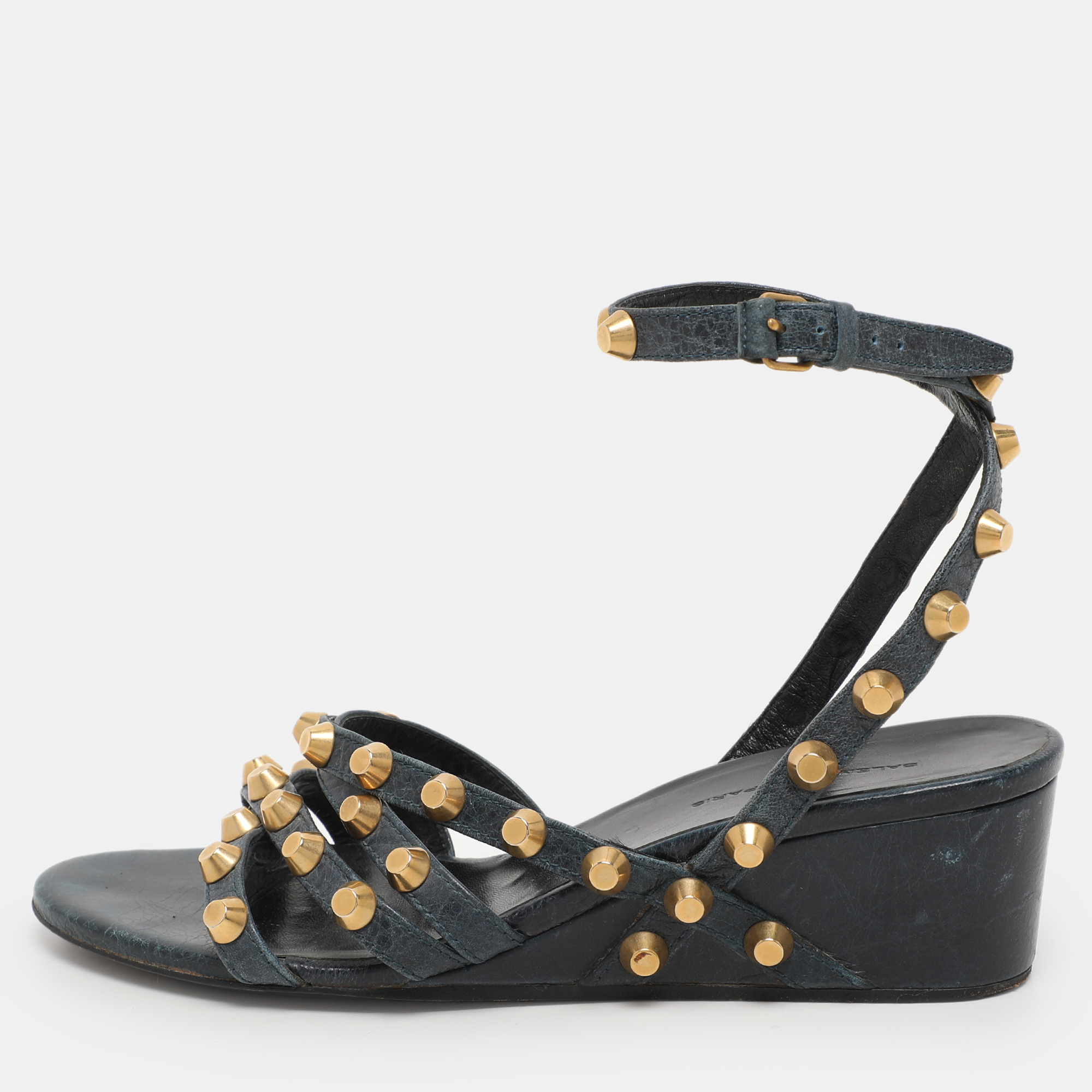 Balenciaga Blue Leather Ankle Strap Sandals Size 39