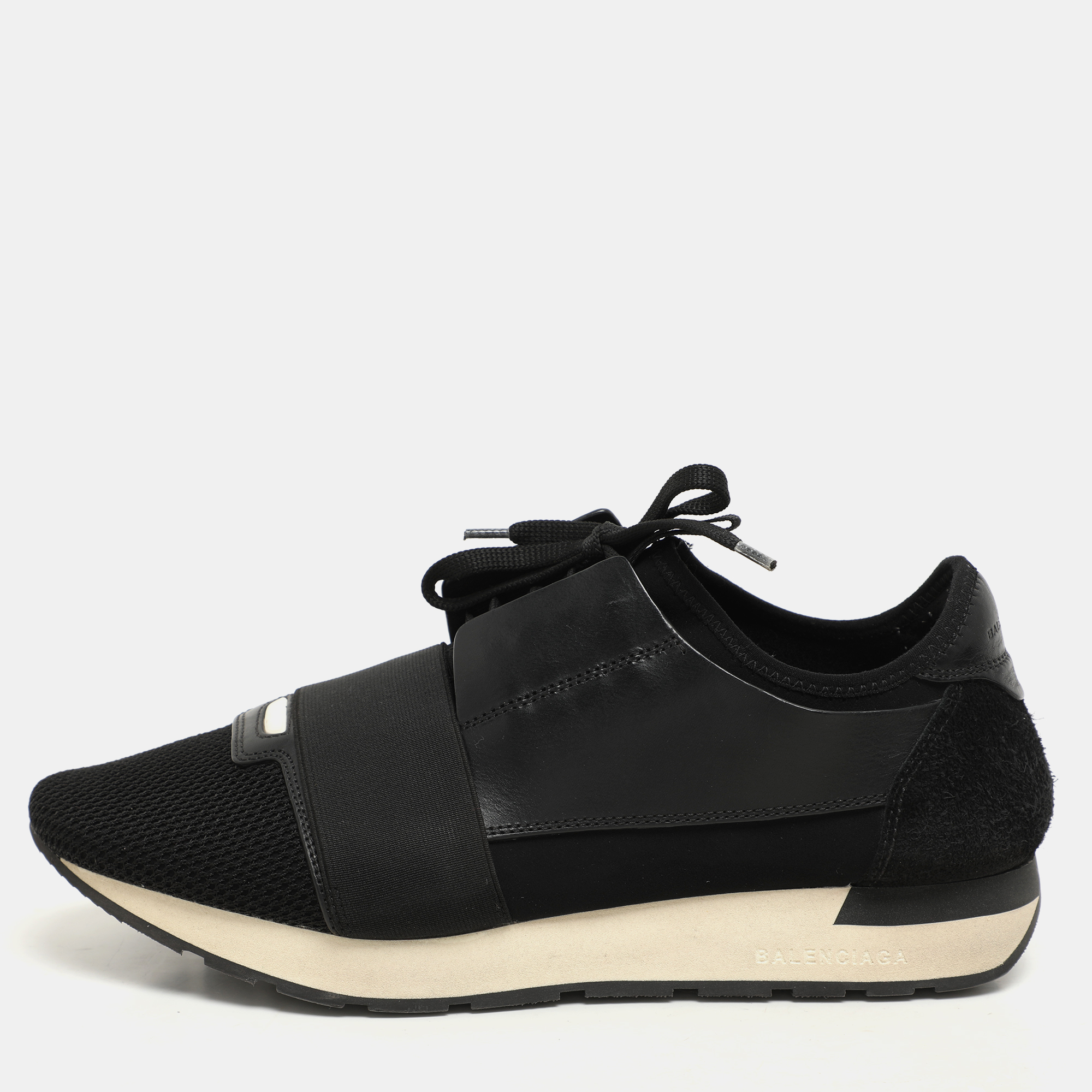 Balenciaga Black Mesh And Leather Race Runner Low Top Sneakers Size
Balenciaga Black Mesh And Leather Race Runner Low Top Sneakers Size