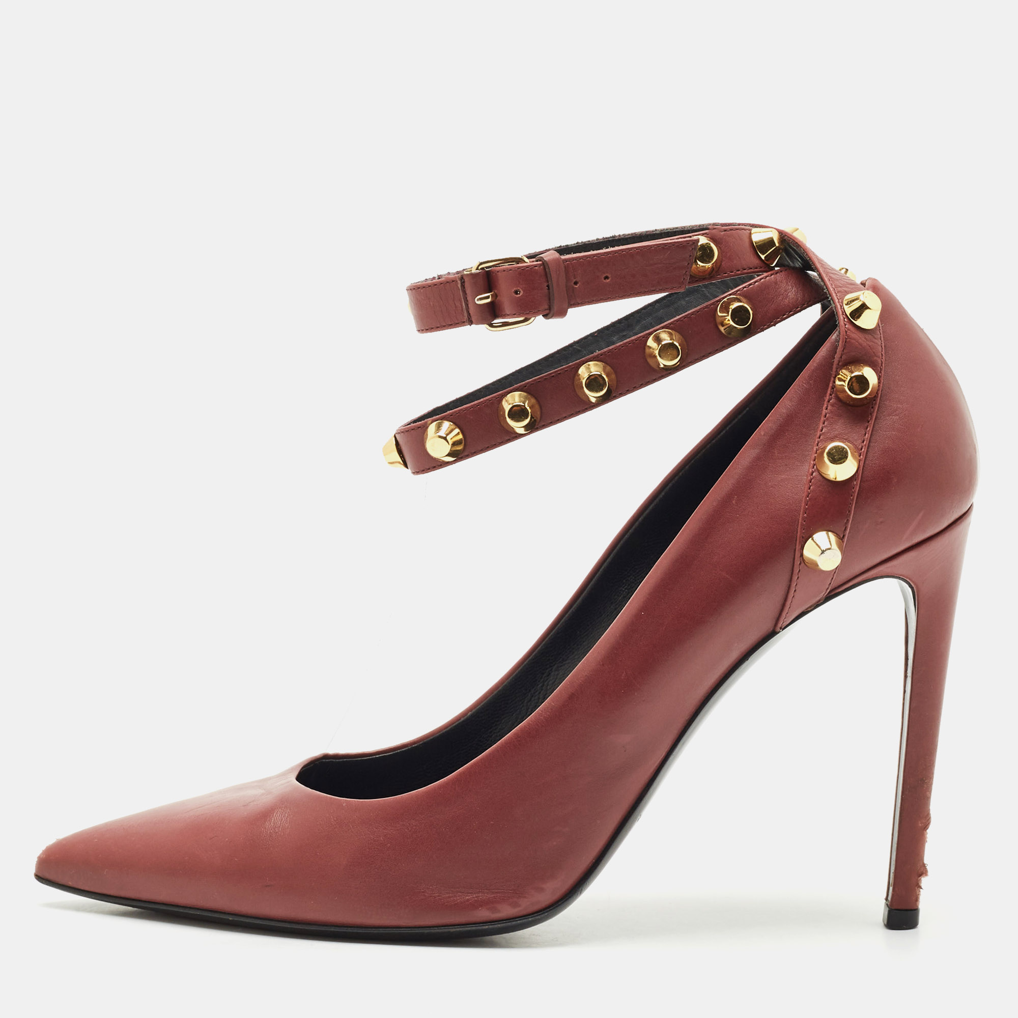 Balenciaga Burgundy Leather Studded Pointed Toe Ankle Wrap Pumps Size
Balenciaga Burgundy Leather Studded Pointed Toe Ankle Wrap Pumps Size
