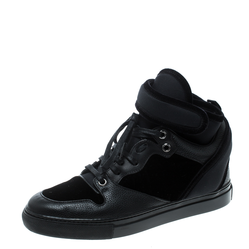 Balenciaga Black Velvet And Leather High Top Sneakers Size 37