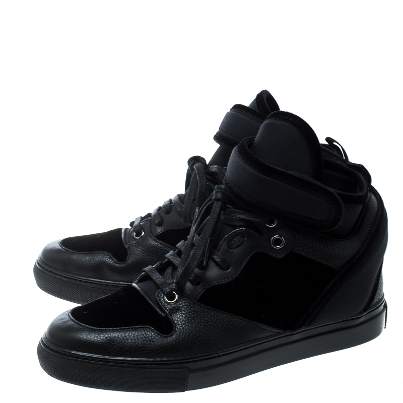 Balenciaga Black Velvet And Leather High Top Sneakers Size 37