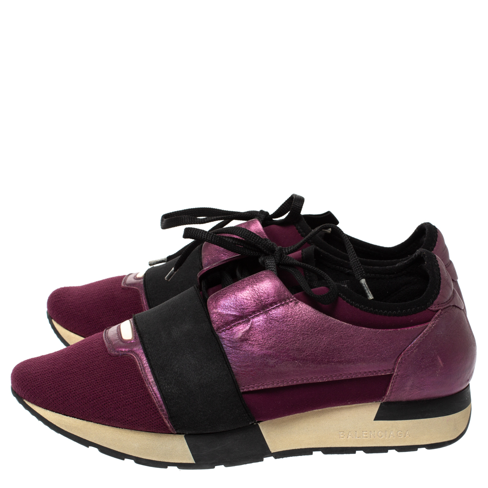 Balenciaga Purple/Black Neoprene And Leather Race Runner Sneakers Size 39