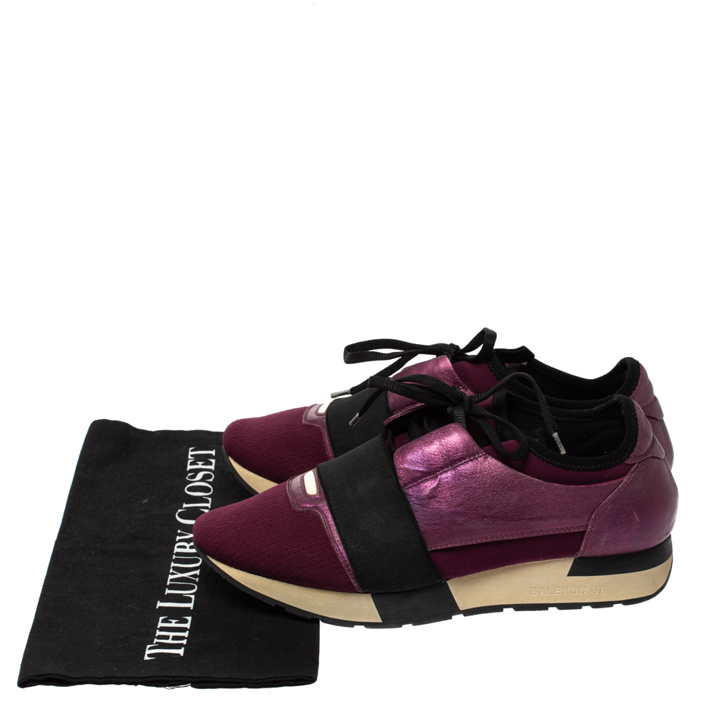 Balenciaga Purple/Black Neoprene And Leather Race Runner Sneakers Size 39