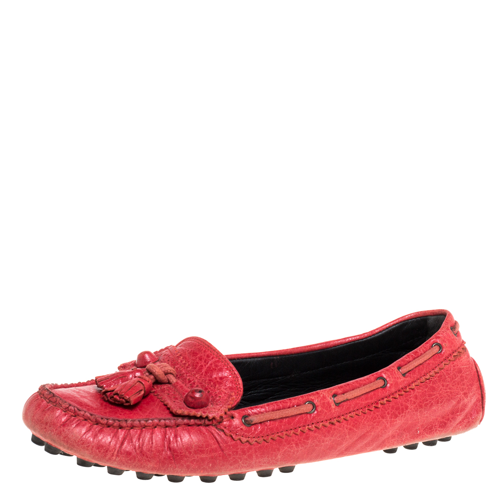 Image of Balenciaga Red Leather Arena Brogue Loafers Size .
