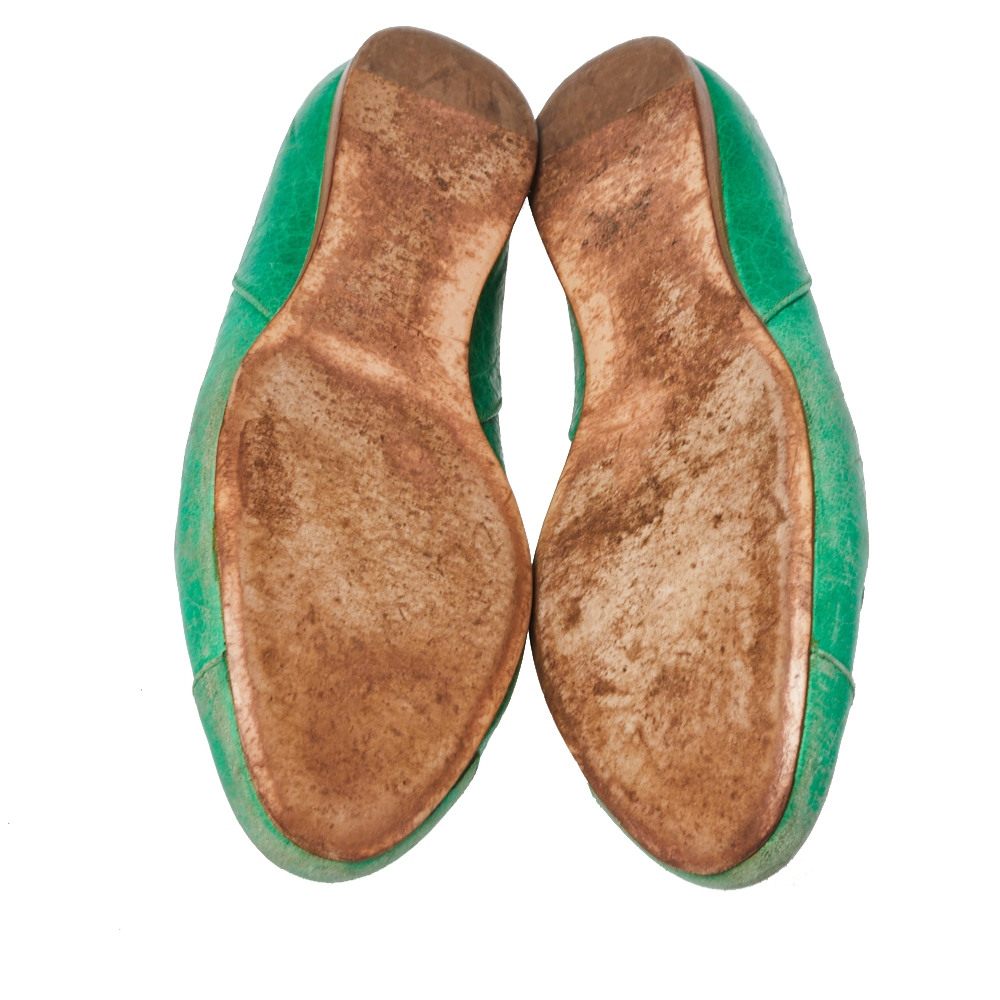 Balenciaga Green Leather Arena Studded Ballet Flats Size 38.5