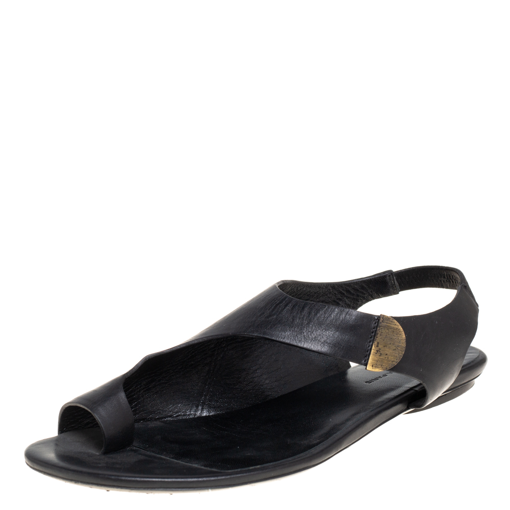 Balenciaga Black Leather Slingback Flat Sandals Size 40