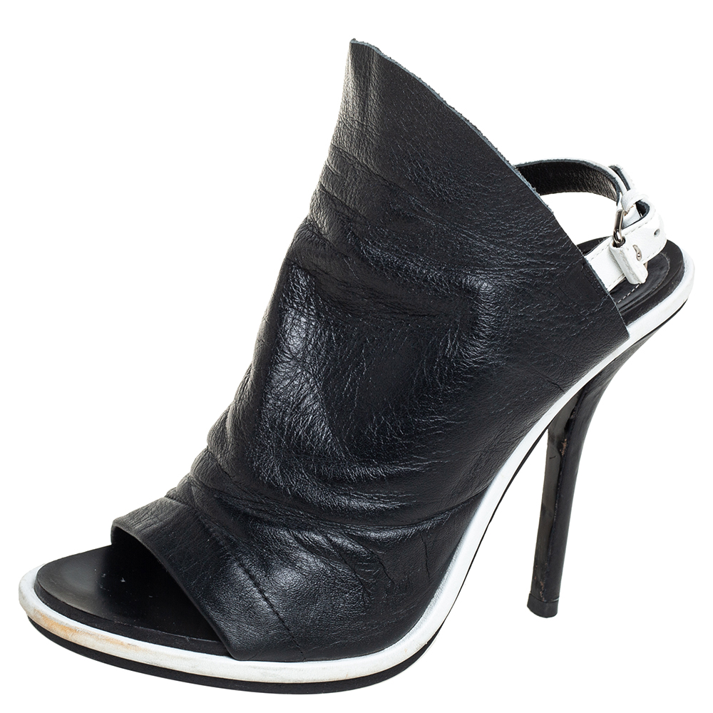 Balenciaga Black Leather Open Toe Glove Slingback Sandals Size 37