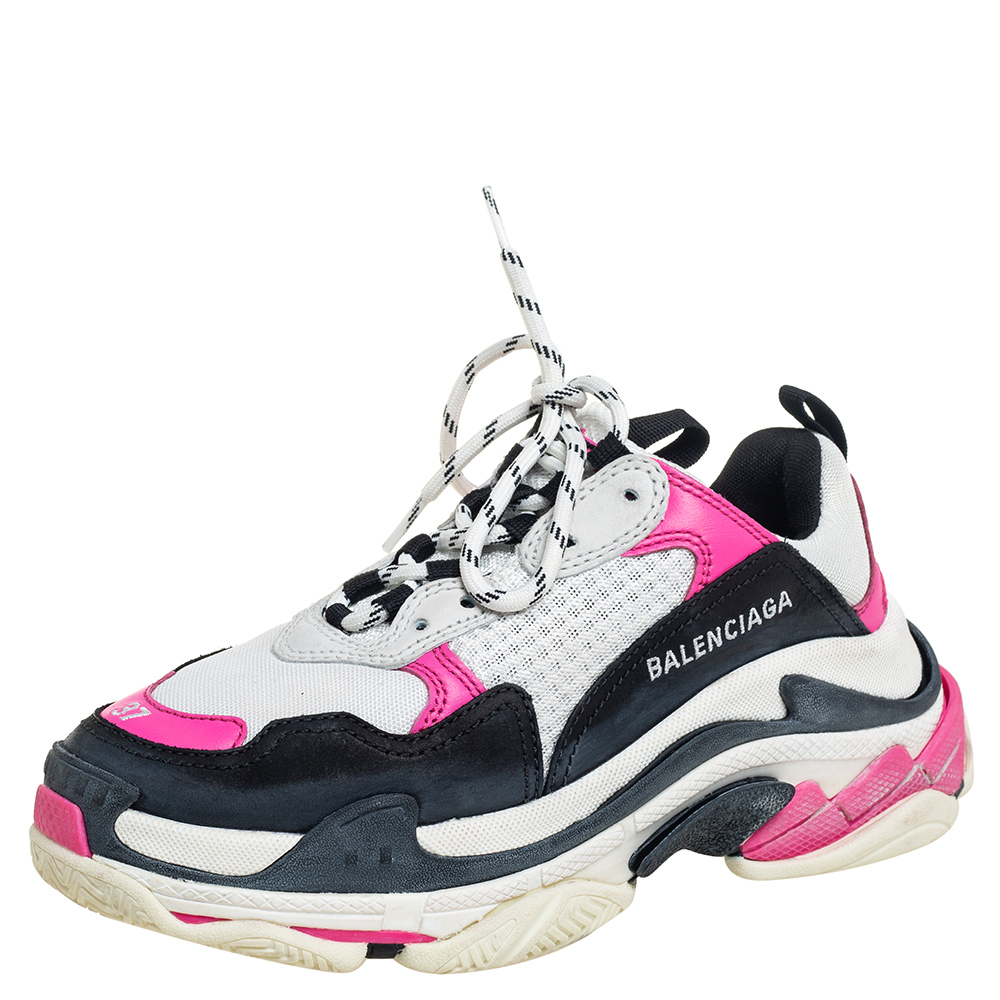 Balenciaga Multicolor Leather And Mesh Triple S Chunky Sneakers Size 37