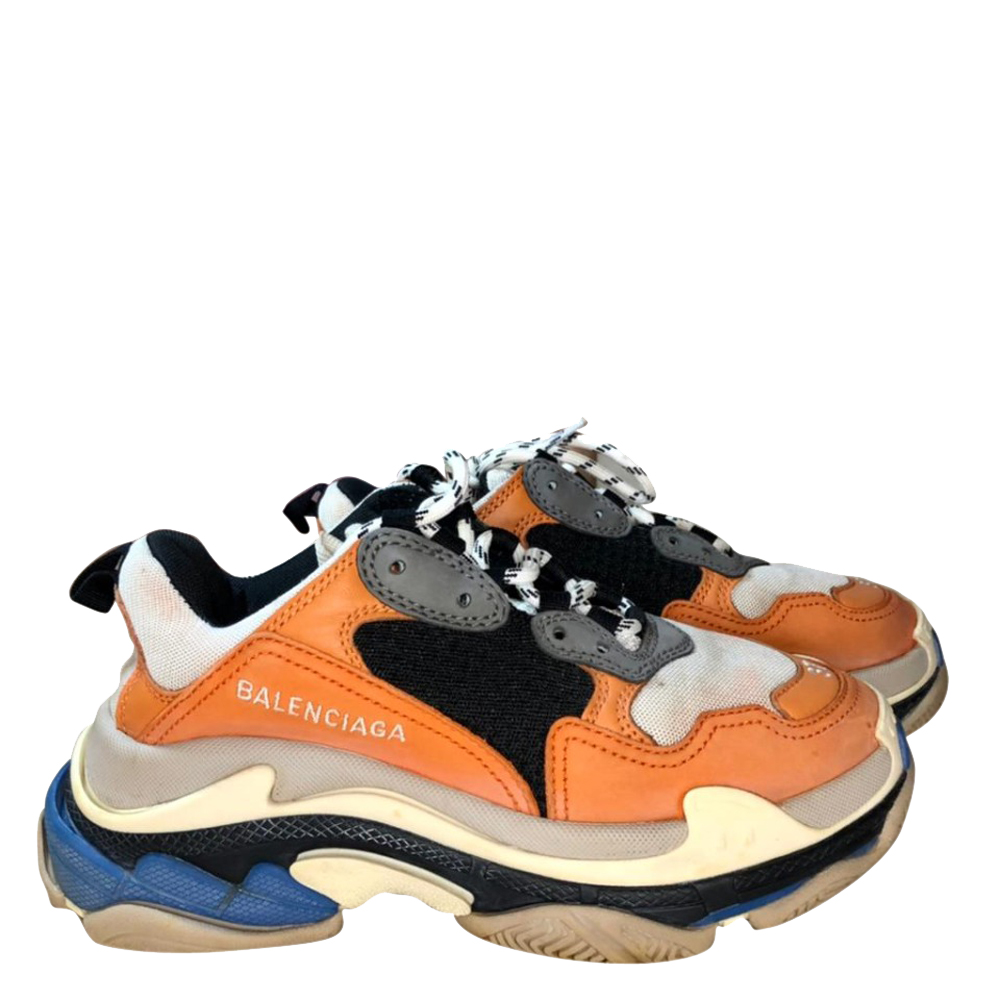 Balenciaga Multicolor Triple S Orange Grey Black Sneakers Size EU 37